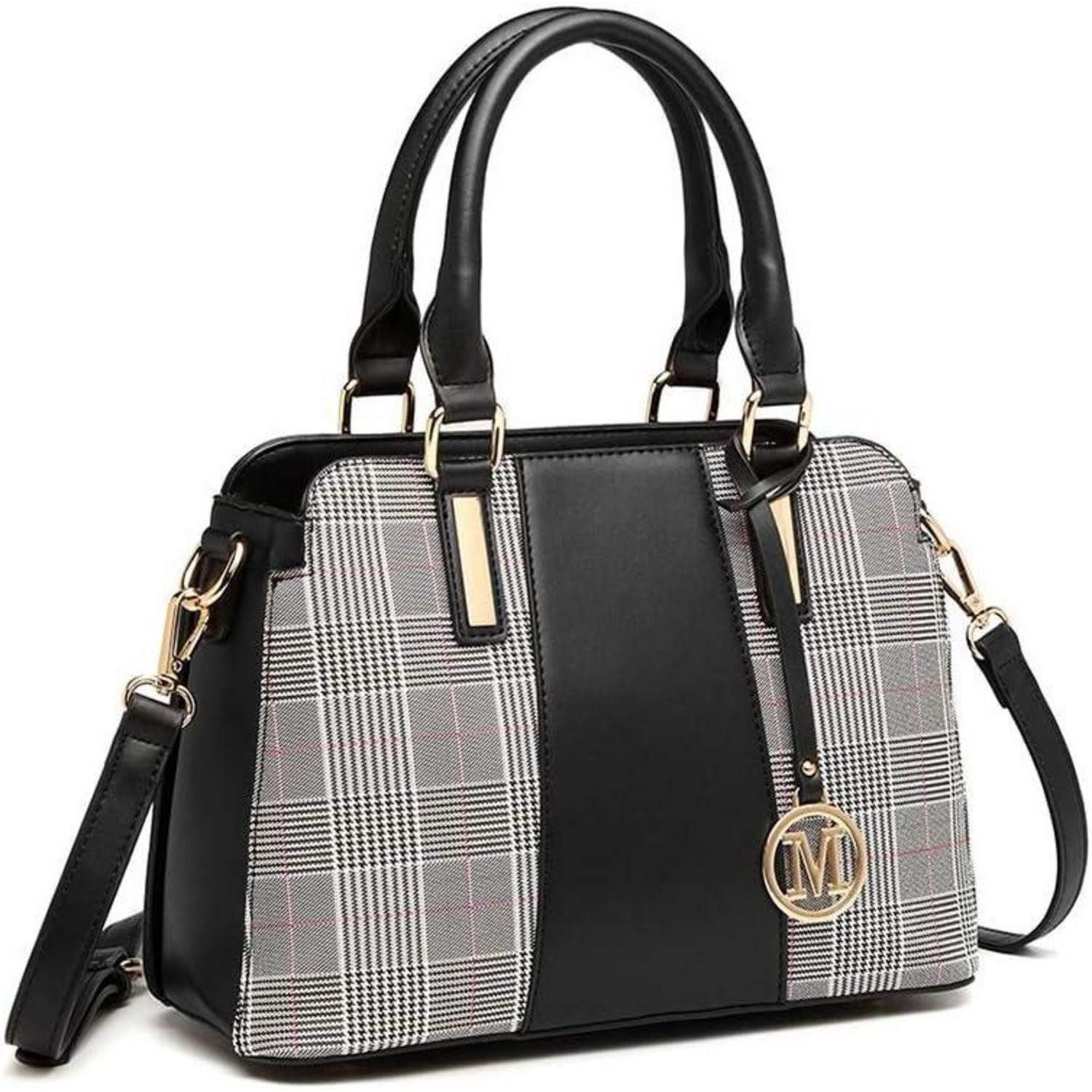 LuxusKollektion Handtasche Handtasche Damen PU Leder Schultergurt VForm Reise Büro M Schwarz-1