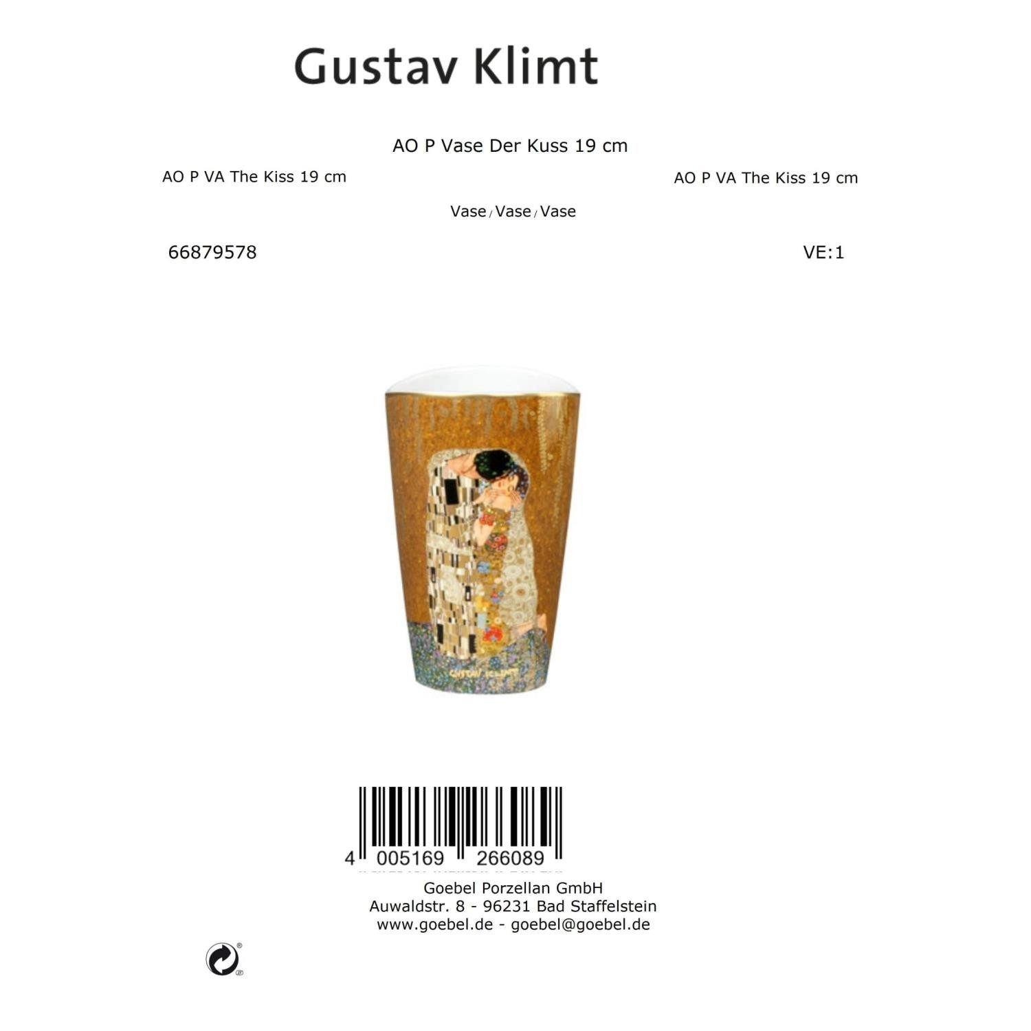 Goebel Dekovase Gustav Klimt, Höhe: 19cm, Farbe: Gold, Motiv: Der Kuss