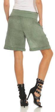 Mississhop Leinenhose Damen Shorts Leinenshorts Bermuda 100 % Leinen kurze Hose 280 mit elastischem Bund, in Unifarbe