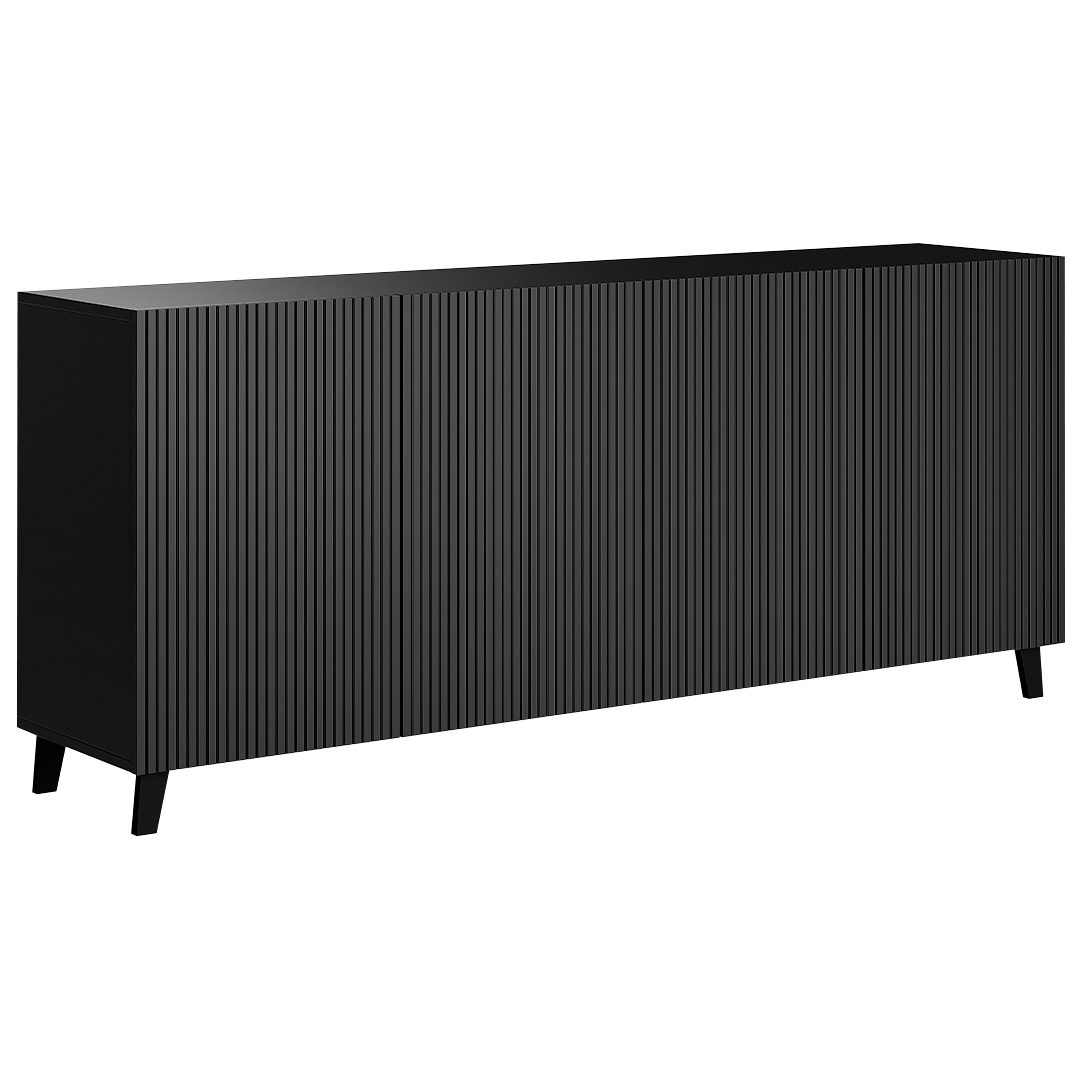 Bellamio Kommode Tana aus Holz (mit 4 Türen, schwarz, 85x40x185 cm), Sideboard mit geriffelter Front, grifflos, mit 8 Fächern
