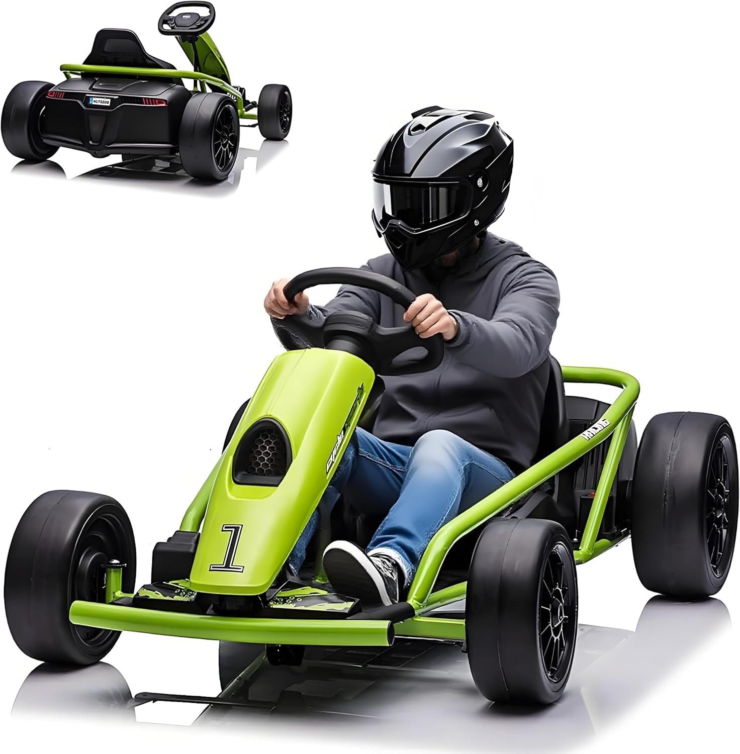 GarveeMore Elektro-Kinderquad Leistungsstarkes Drift Go-Kart Mit Musikfunktion, Sicherheitsgurt, Belastbarkeit 70 kg, (1-tlg), für Kinder 8-12 Jahre – 24V, 2x300W Motoren, Outdoor Elektrofahrzeug