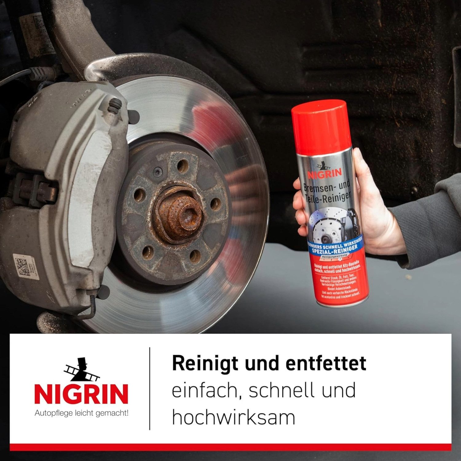 NIGRIN Bremsen-Reiniger Spray 500ml Teile-Reiniger Bremsenreiniger (1-St. Entfettet Motor Auto KFZ-Bauteile Bremsen Spezial-Reiniger Kupplung)