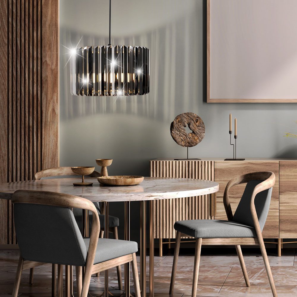 NOWA LED-Hängeleuchte, Leuchtmittel inklusive, Warmweiß, Esszimmerleuchte Hängelampe Pendelleuchte LED Holzoptik Kristall rauch