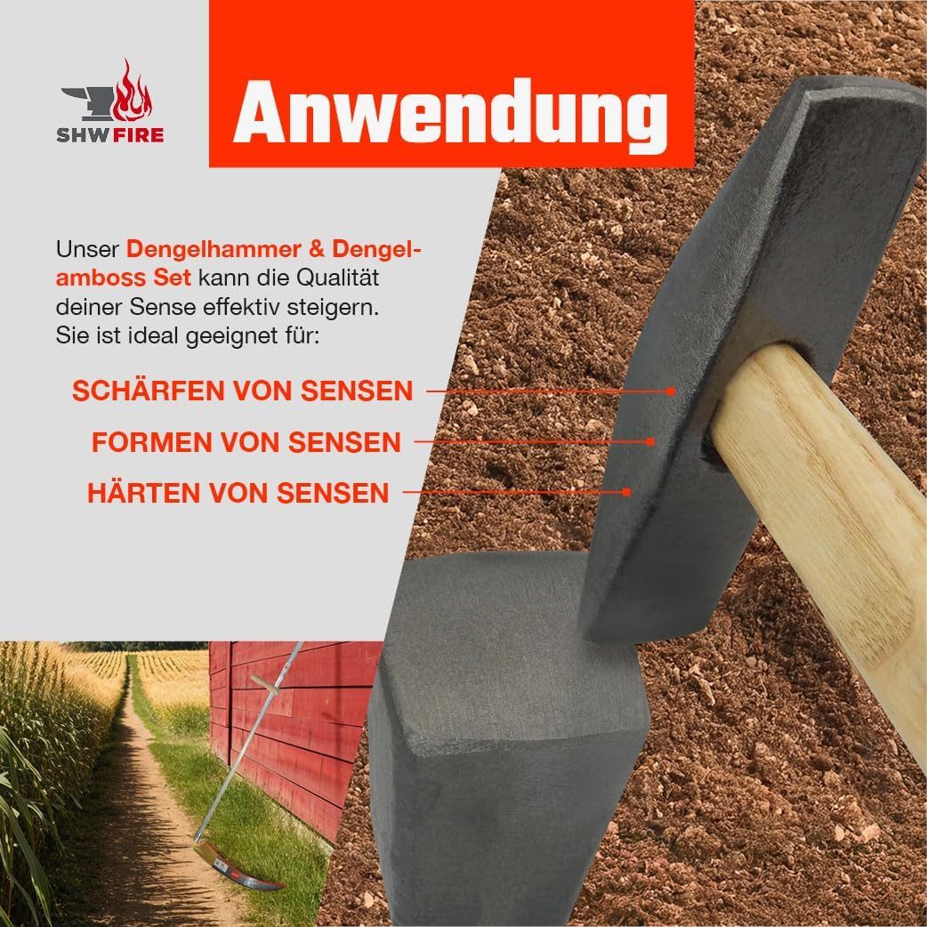 SHW Sense Set Dengelamboss + Dengelhammer, Perfekt für präzises Sensenschärfen