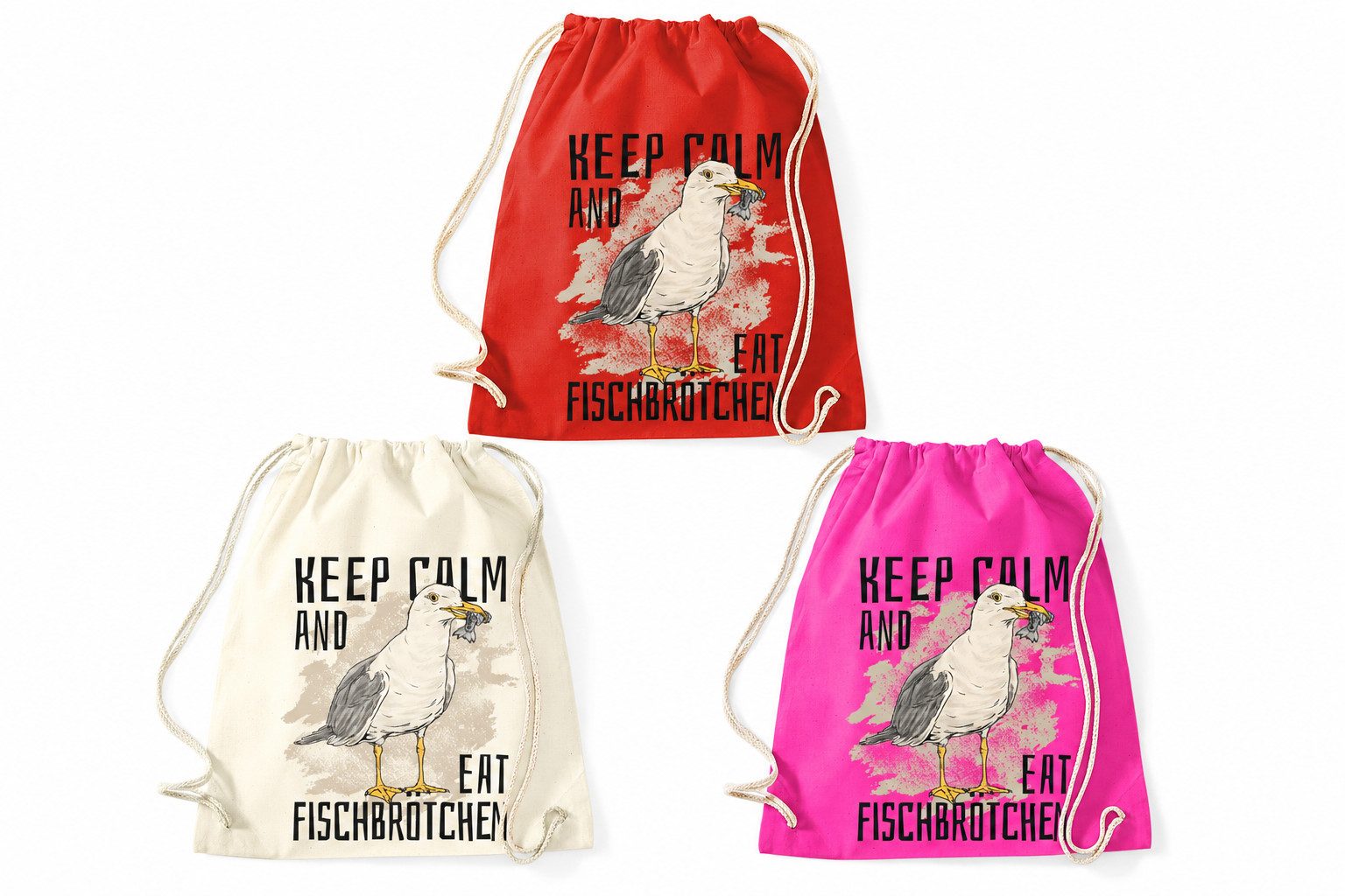 Blondie & Brownie Turnbeutel Fischbrötche Turnbeutel Möwe Fischbrötchen Print Küsten Spaß (Einzelset, Einzelartikel), Fischbrötchen_Beutel Küstenmöwe Humorprint