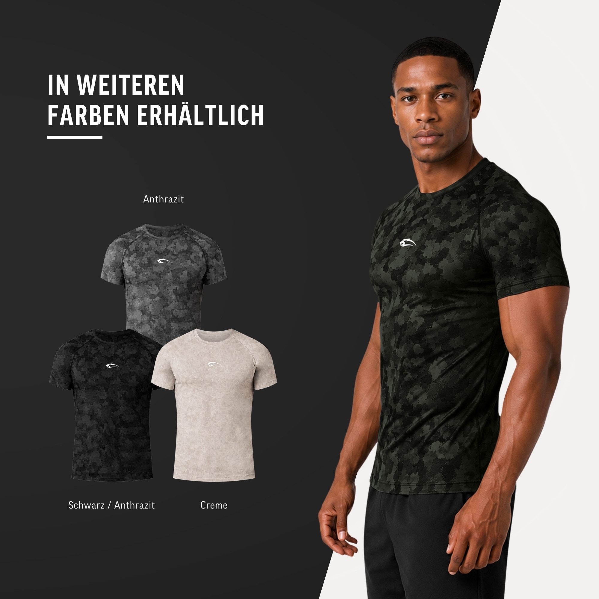 Smilodox T-Shirt Varek Herren, Compressionshirt, Shaped Fit, Camouflage, Gymwear Compression Fit, Seamless, atmungsaktiv, Body Mapping, Stretch – Bild 4 von 5