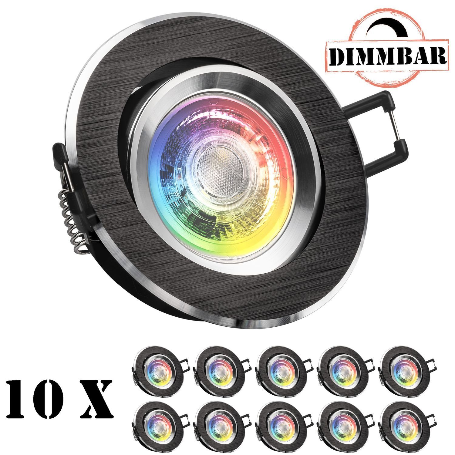 LEDANDO LED Einbaustrahler 10er RGB LED Einbaustrahler Set extra flach in bicolor - zweifarbig mi