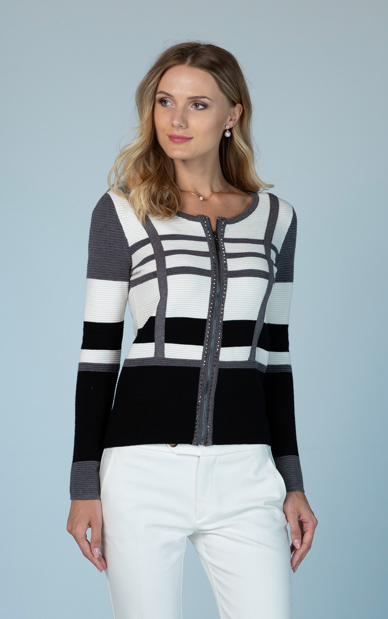 Passioni Cardigan aus Rippstrick in schwarz weiß gestreift günstig online kaufen