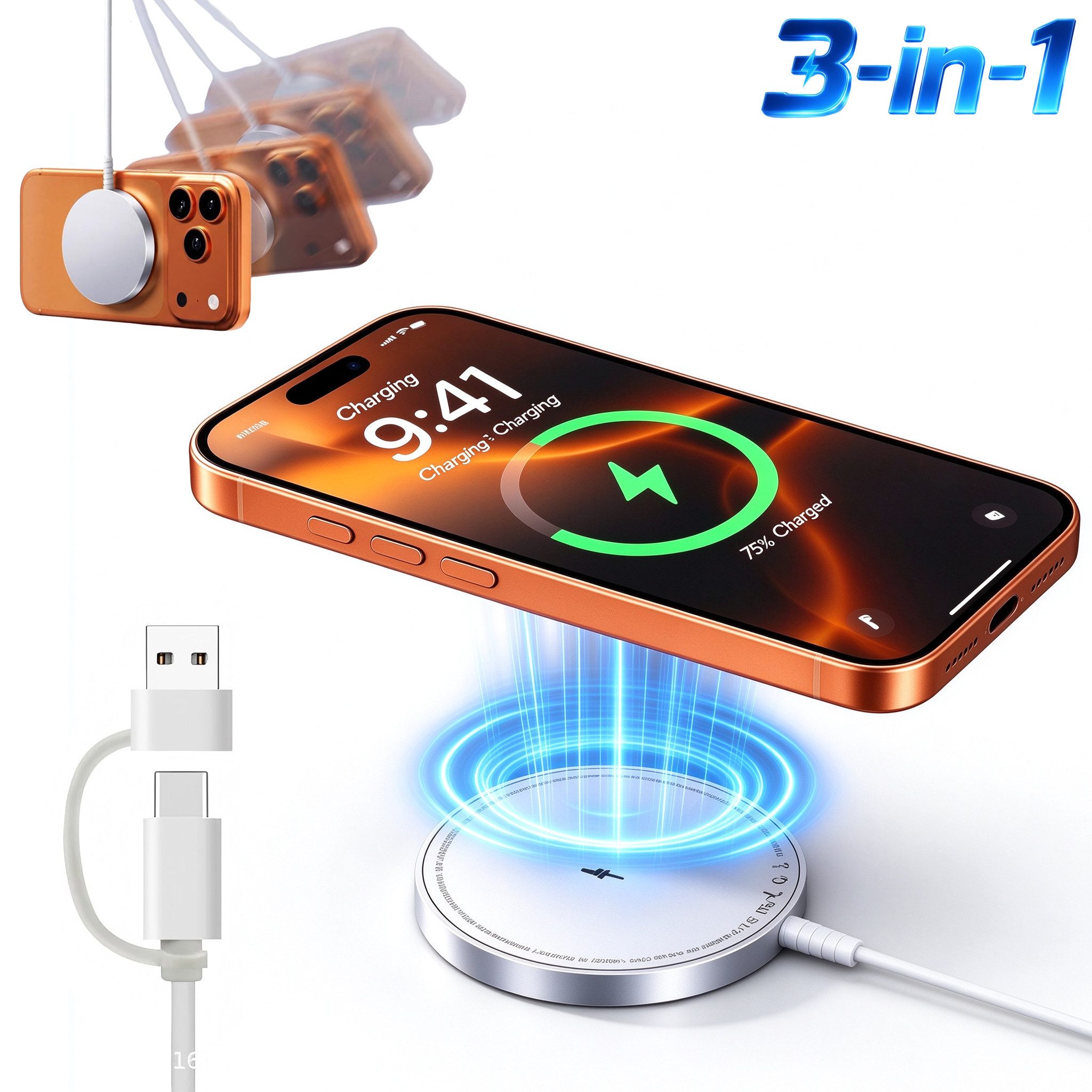 Fyrove MagSafe Ladegerät Wireless Charger Induktive Ladestation Kabellose 15W Wireless Charger (5,00 mA, Set, Magnetic MagPad + USB-A Adapter, iPhone 18 17 16 15 14 13 Pro Max Kontaktloses Kabellos Laden Induktion)