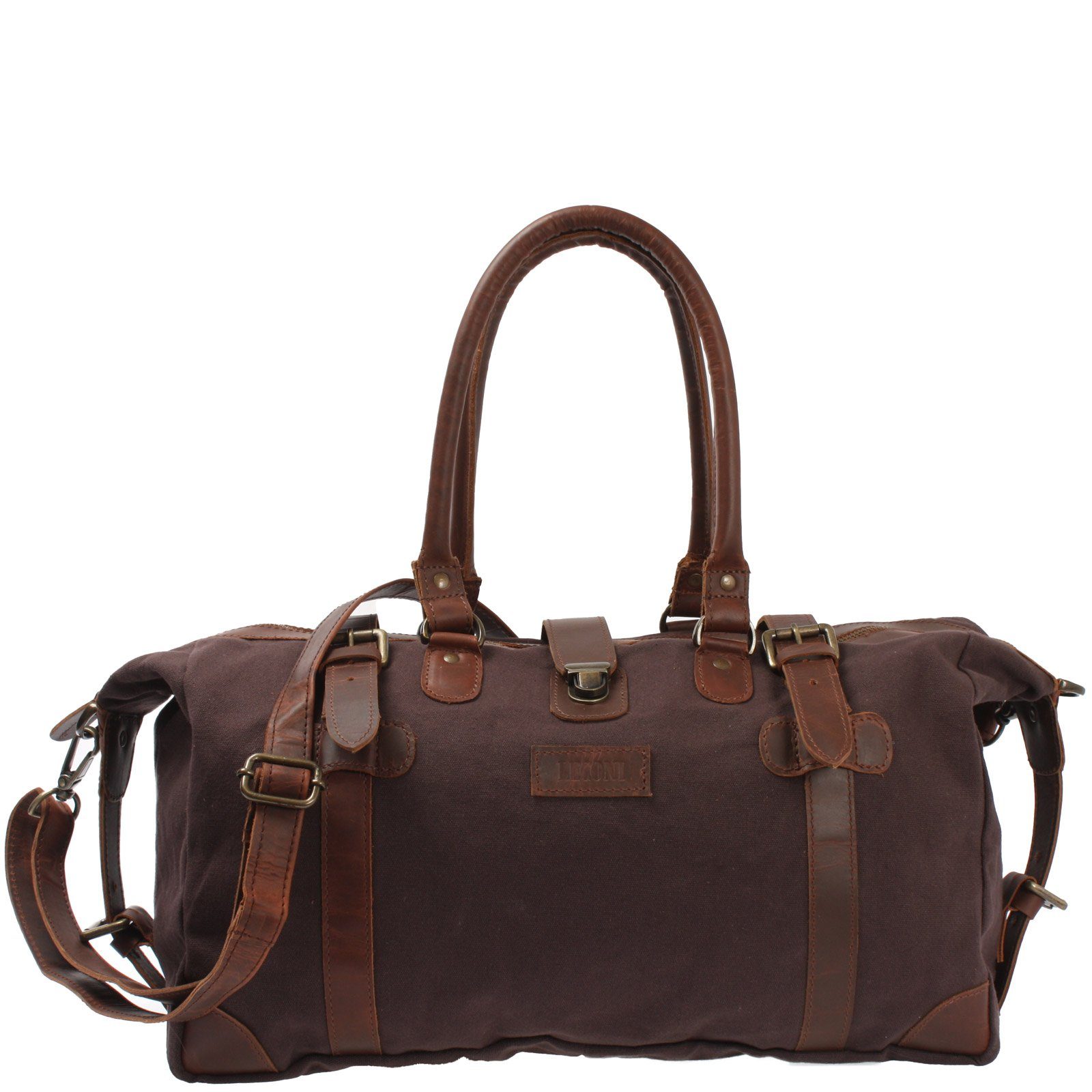 LECONI Небольшие сумки для поездок  klein Handgepäck Damen Herren Leder Canvas LE2008, Canvas & Leder – Innenfach mit Zipper – 45×30×20 cm