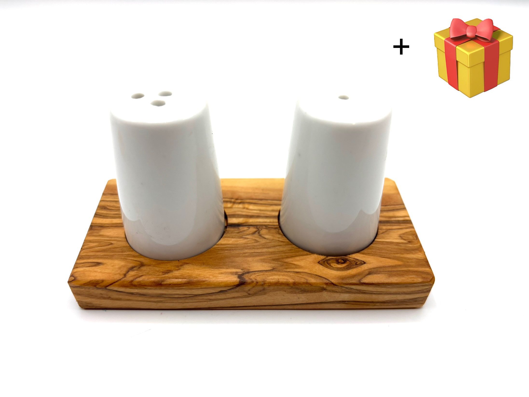 Olivenholz-erleben Salz- / Pfefferstreuer Salz- & Pfefferstreuer ALBERT auf Olivenholz-Sockel, (Set, 3-tlg), Kombination aus langlebiger Keramik und edlem Olivenholz