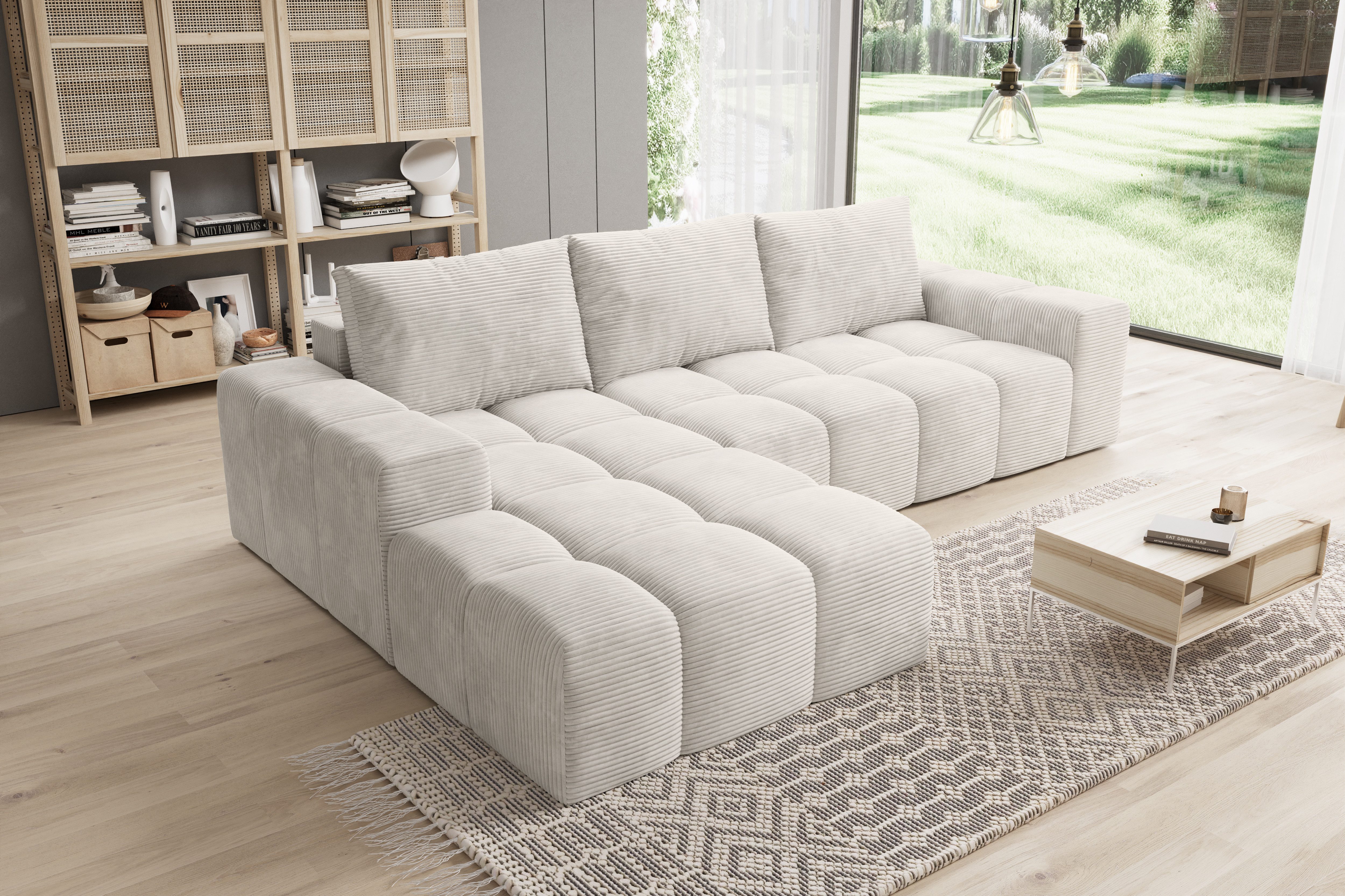 PROMETO Möbel Ecksofa Cento Couch L-Form,Sofa Links/Rechts Teddy-Bouclé, Web oder Cord-Stoff