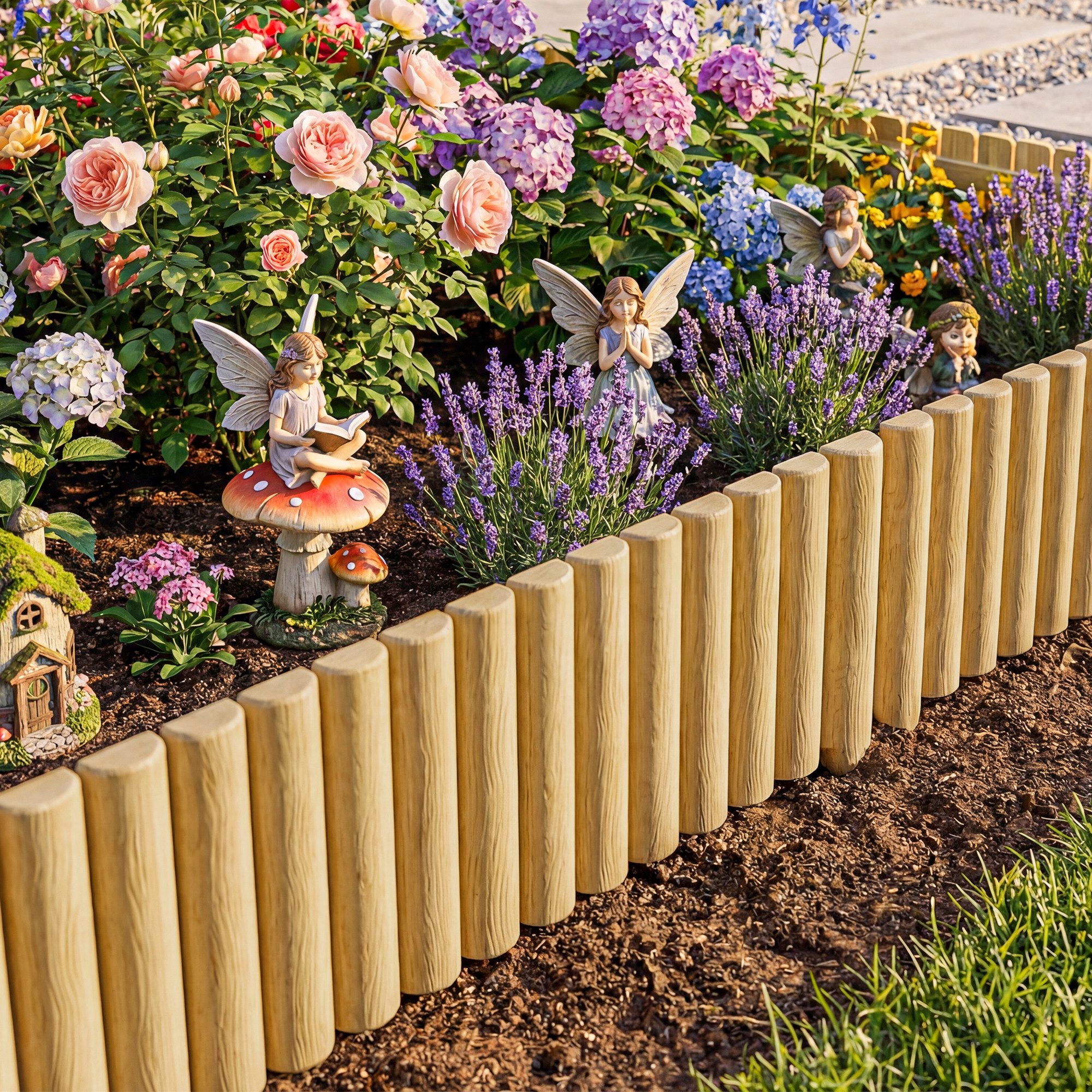 Outsunny Gartenzaun Zaun aus Holz Hundezaun Blumenbeete Tierbarriere, (Zaunelemente, 1-St., Landschaftszaun), für Garten Blumenbeete Tierbarriere Außenbereich Naturholz