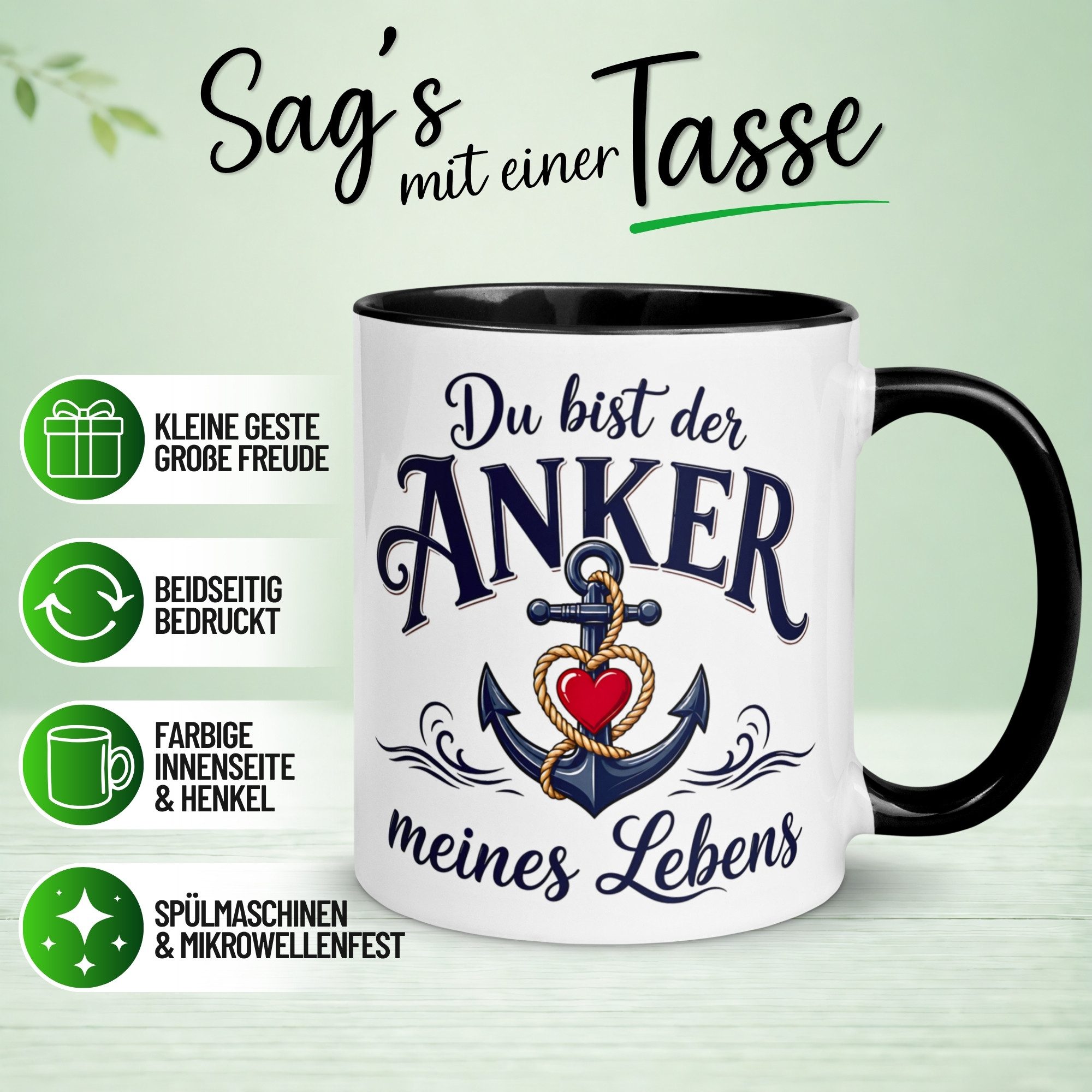 Momentals Tasse Liebe – „Anker meines Lebens“ – Ich liebe Dich Geschenk Partner, Gratis Versand · Links-&Rechtshänder · Spülmaschinenfest