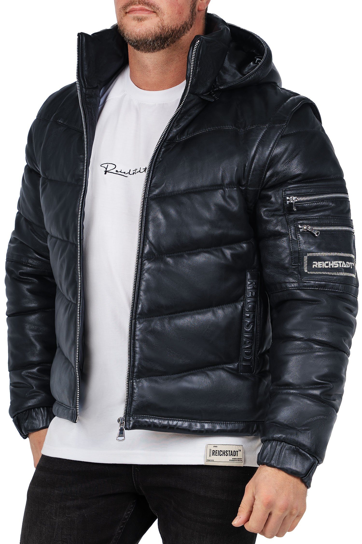 Reichstadt Bomberjacke Herren Echtleder Jacke 22RS32LUX (1-St) mit abnehmbaren Ärmeln und Kapuze