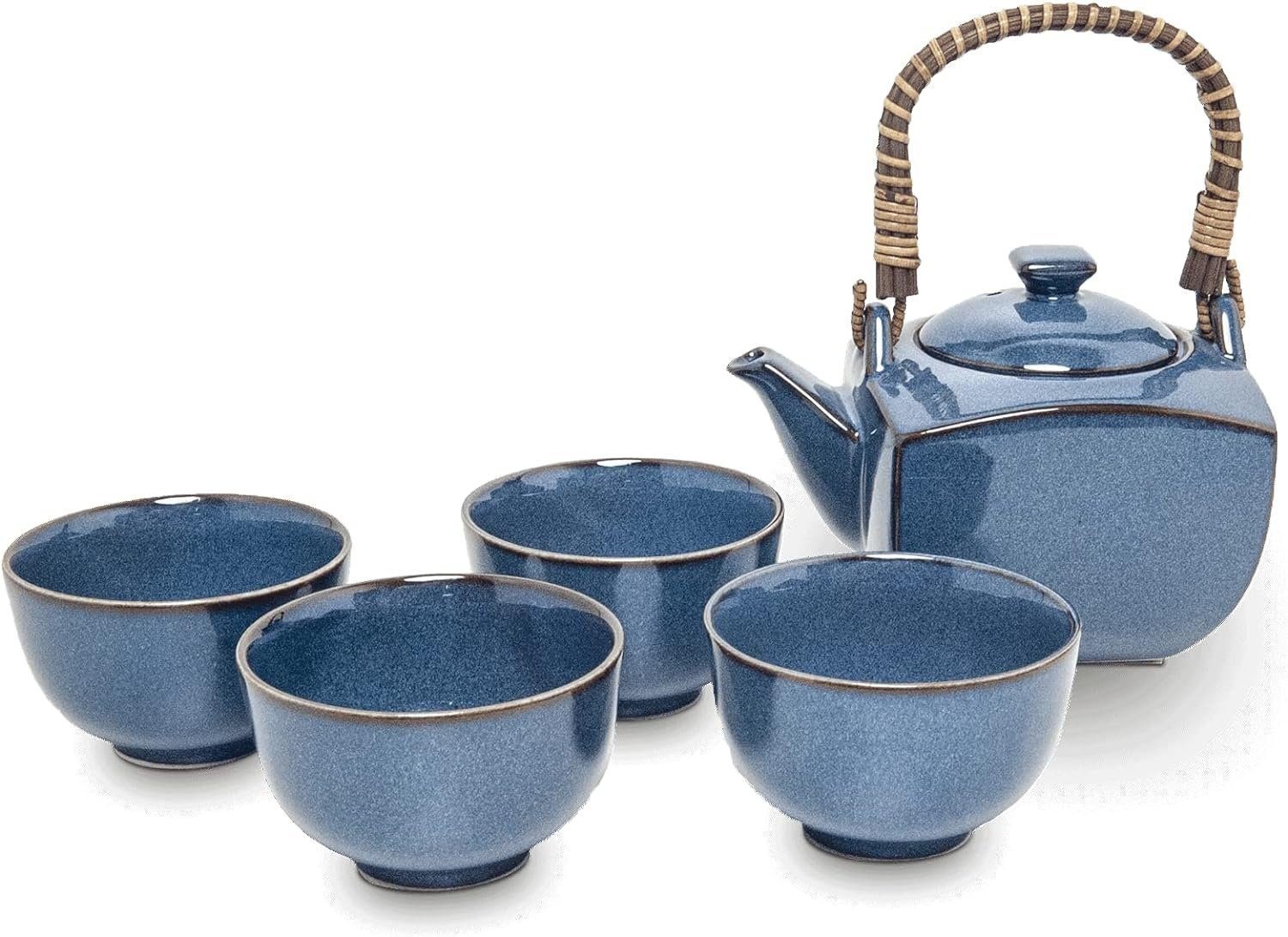 SHUAIVIBES Teeservice Japanisches Teeset für Teezeremonie Teekanne und Tassen Teeservice Blau