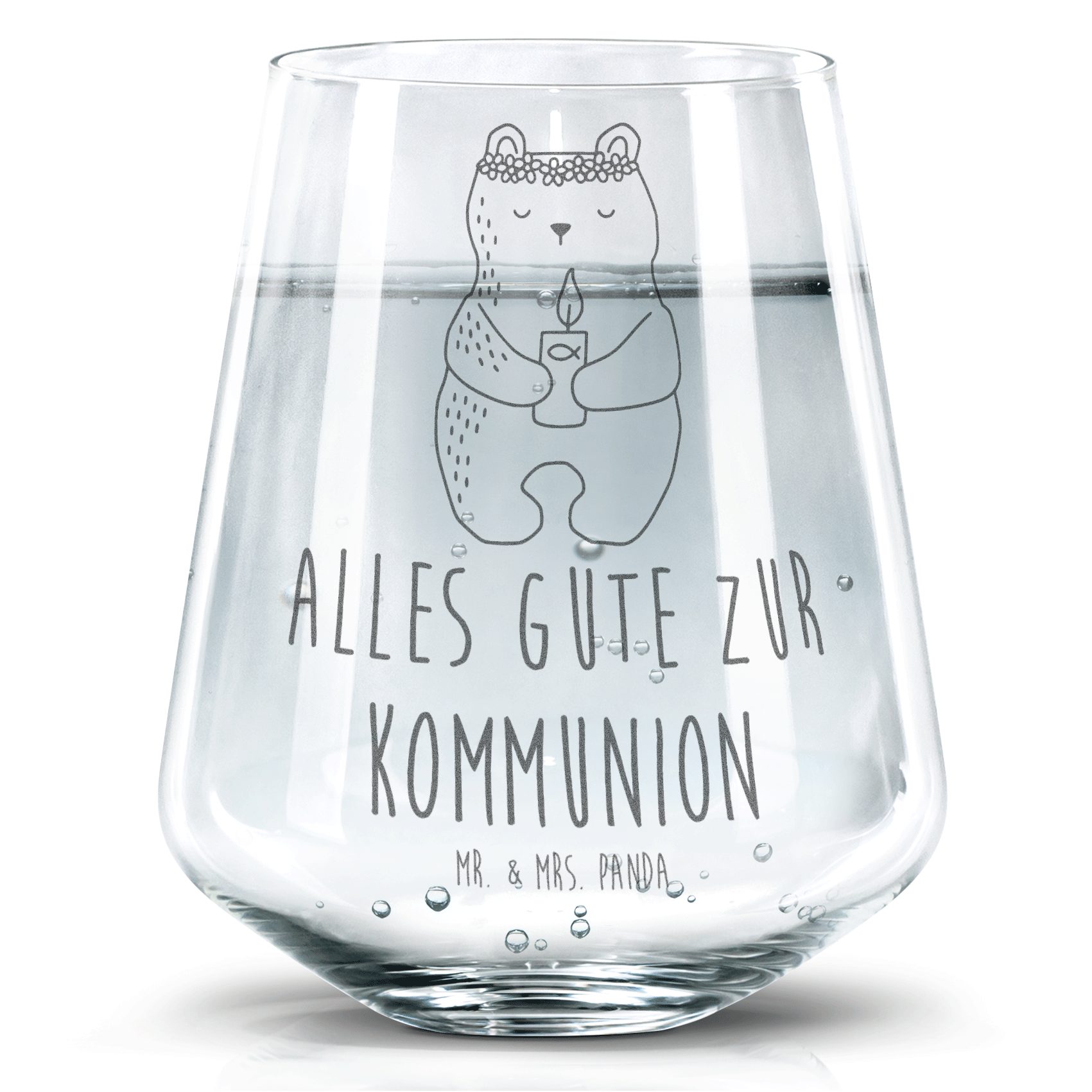 Mr. & Mrs. Panda Glas Bär Kommunion, Glas, Transparent, Tumbler Glas, Gottes Segen, Katholi, Premium Glas, Geschenk Limonadenglas Geschenkglas