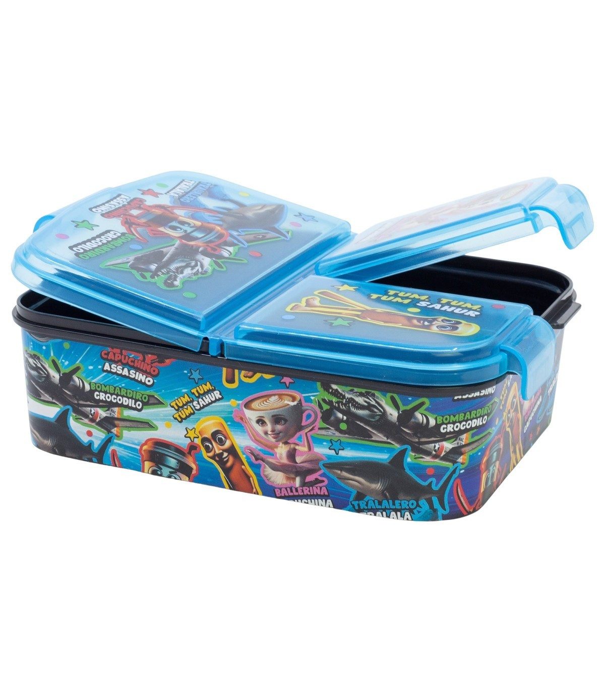 Stor Lunchbox Italian Brainrot Lunchbox Kinder Brotdose mit 3 Fächern Pausenbox