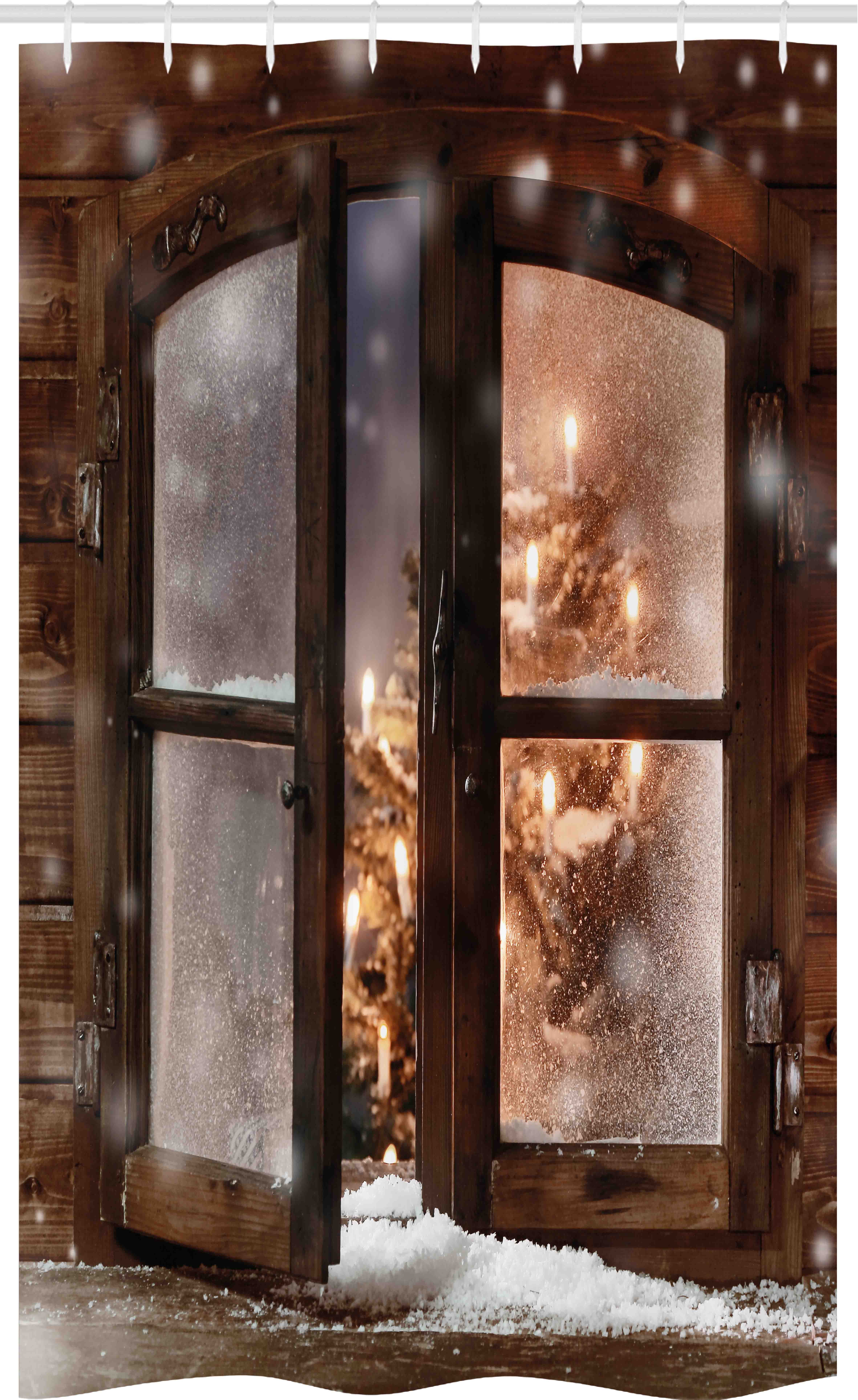 Abakuhaus Duschvorhang Badezimmer Deko Set aus Stoff mit Haken Breite 120 cm, Höhe 180 cm, Winter Weihnachtsbaum in der Kabine