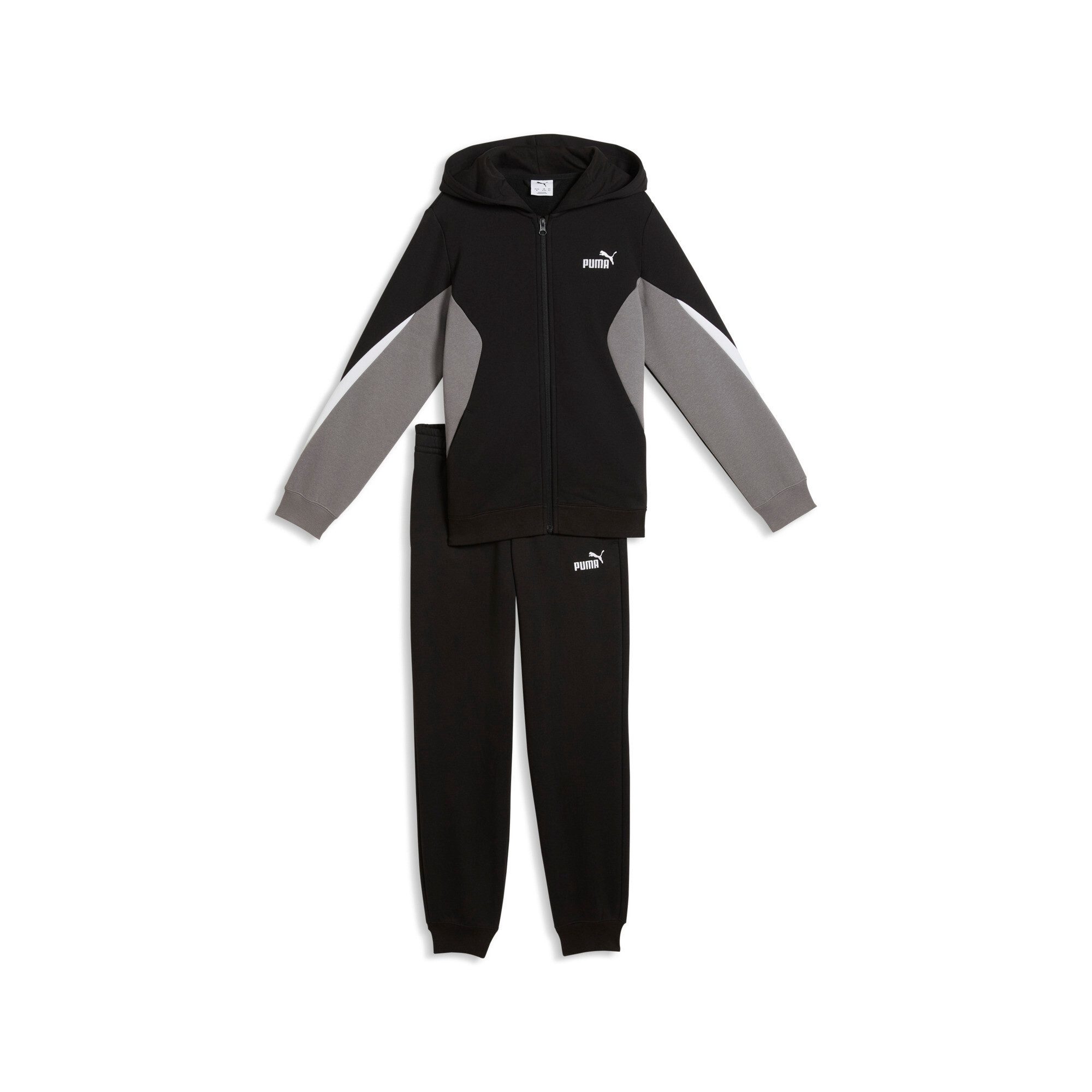 PUMA Trainingsanzug ESS BLOCK FULL-ZIP SWEAT SUIT B (2-tlg), 2-teiliges Set, mit Reißverschluss am Oberteil, Regular Fit