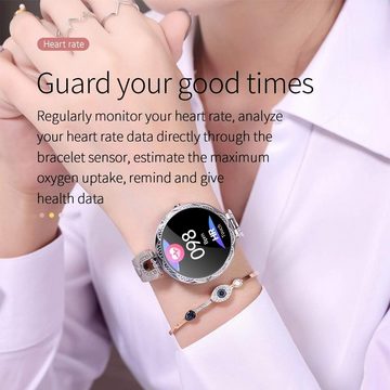 findtime Smartwatch (1,08 Zoll, Android, iOS), Herzfrequenz Blutdruck Schrittzähler Kalorienverbrauch Diamant Schmuck