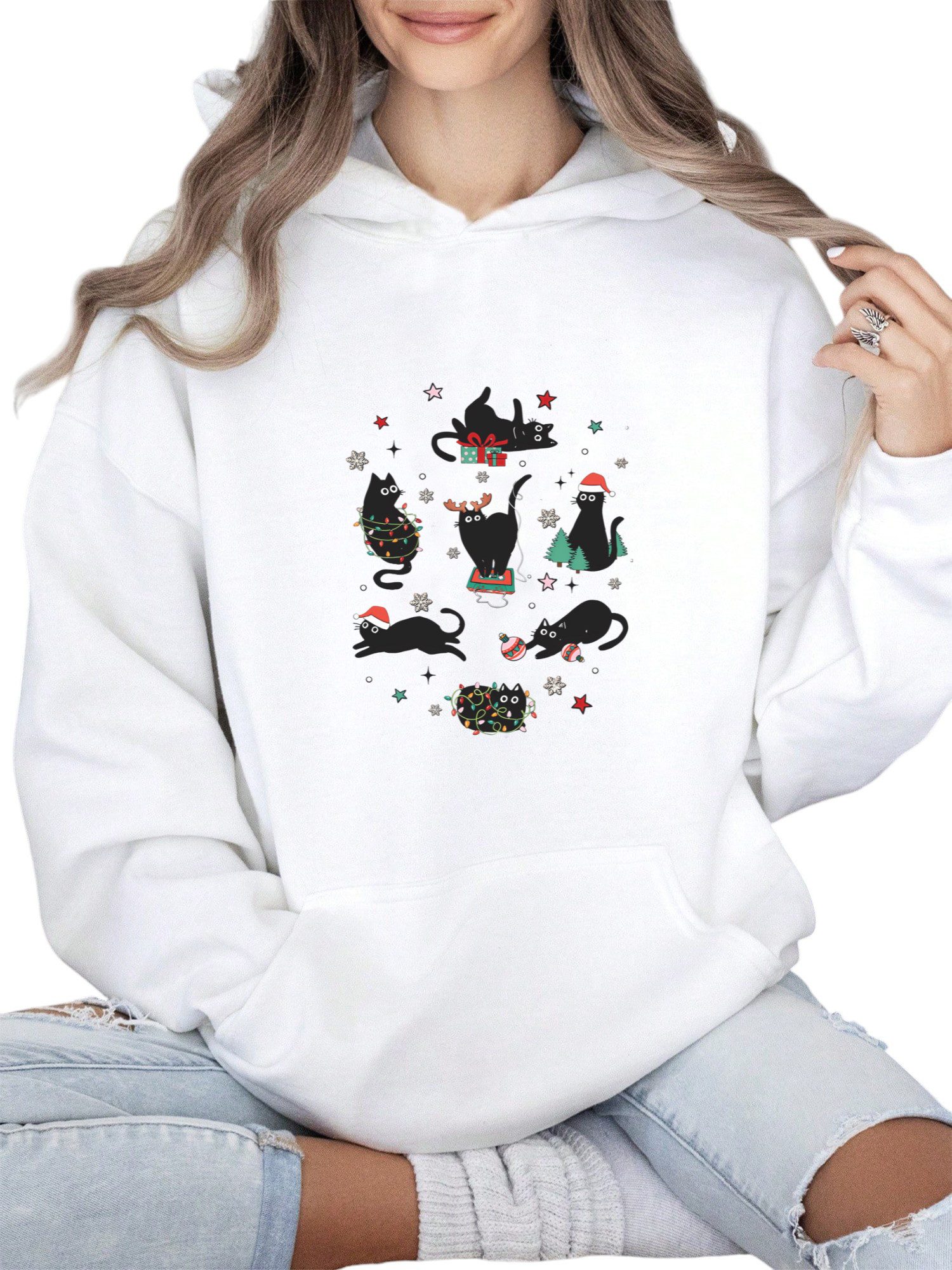 PYLIKE Hoodie Damen Festival Weihnachten Hoodie Fleecepullover mit Große Ta günstig online kaufen