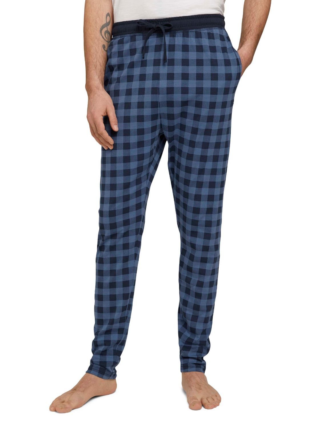TOM TAILOR Pyjama (nur Hose, mit kariert seitlichen tlg) Schlafhose, Pyjamahose, Taschen 1 Sofahose Blau