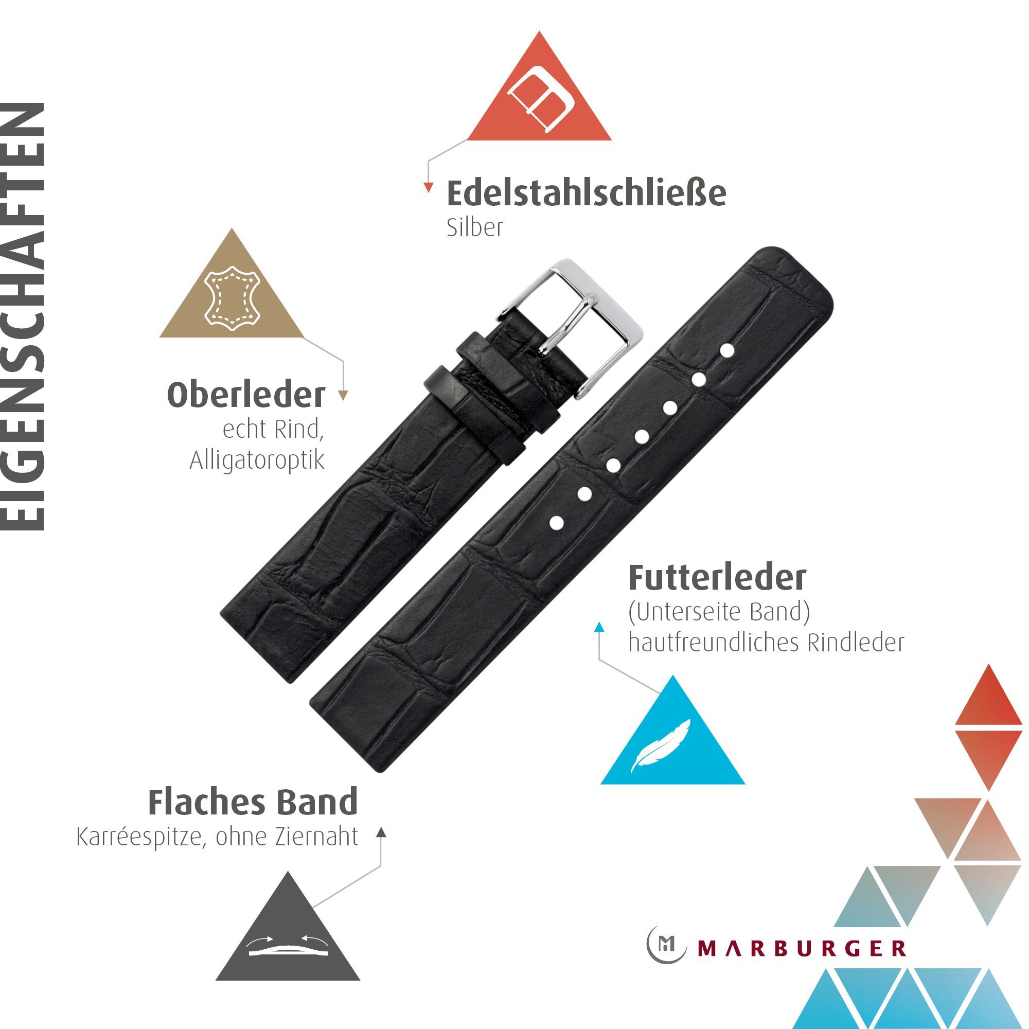 MARBURGER Uhrenarmband 12mm Leder Alligator Prägung günstig online kaufen