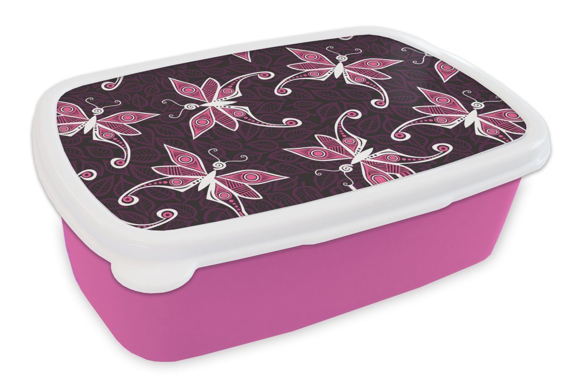Muster Schmetterlinge Brotbox Brotdose MuchoWow - Kinder, Snackbox, Mädchen, Kunststoff, - Erwachsene, für Rosa, Kunststoff Lunchbox (2-tlg),