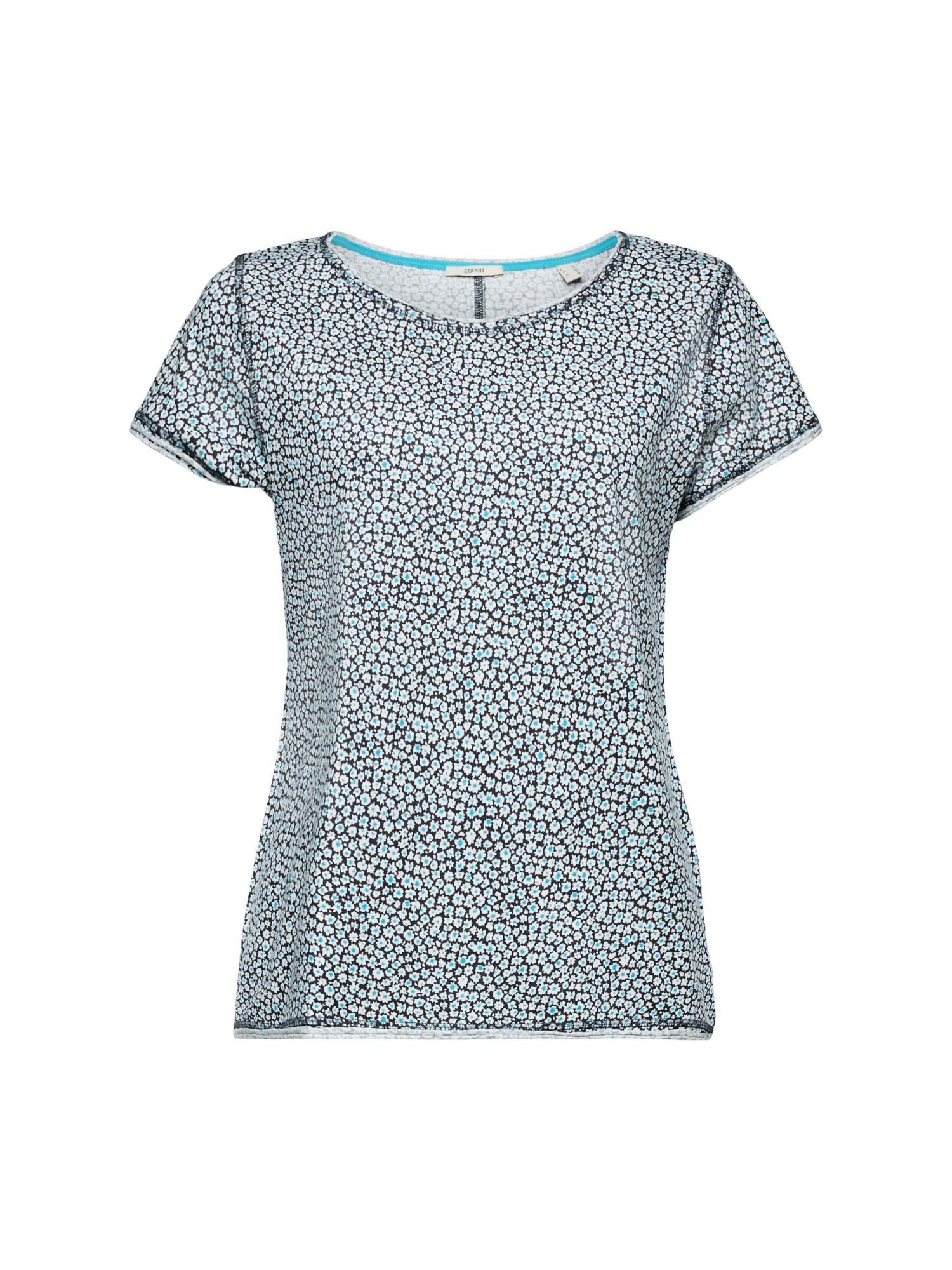 Esprit T-Shirt T-Shirt BLUE mit Print (1-tlg) NAVY Rollkante und