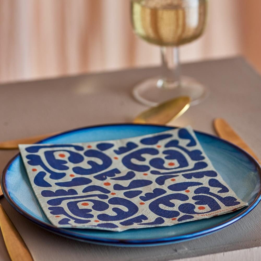 Bloomingville Papierserviette Eviaya Servietten blau Papier Tischdeko Party Esszimmer, Papierservietten, Tischdeko, Partyservietten, Festtafel, 20er Pack