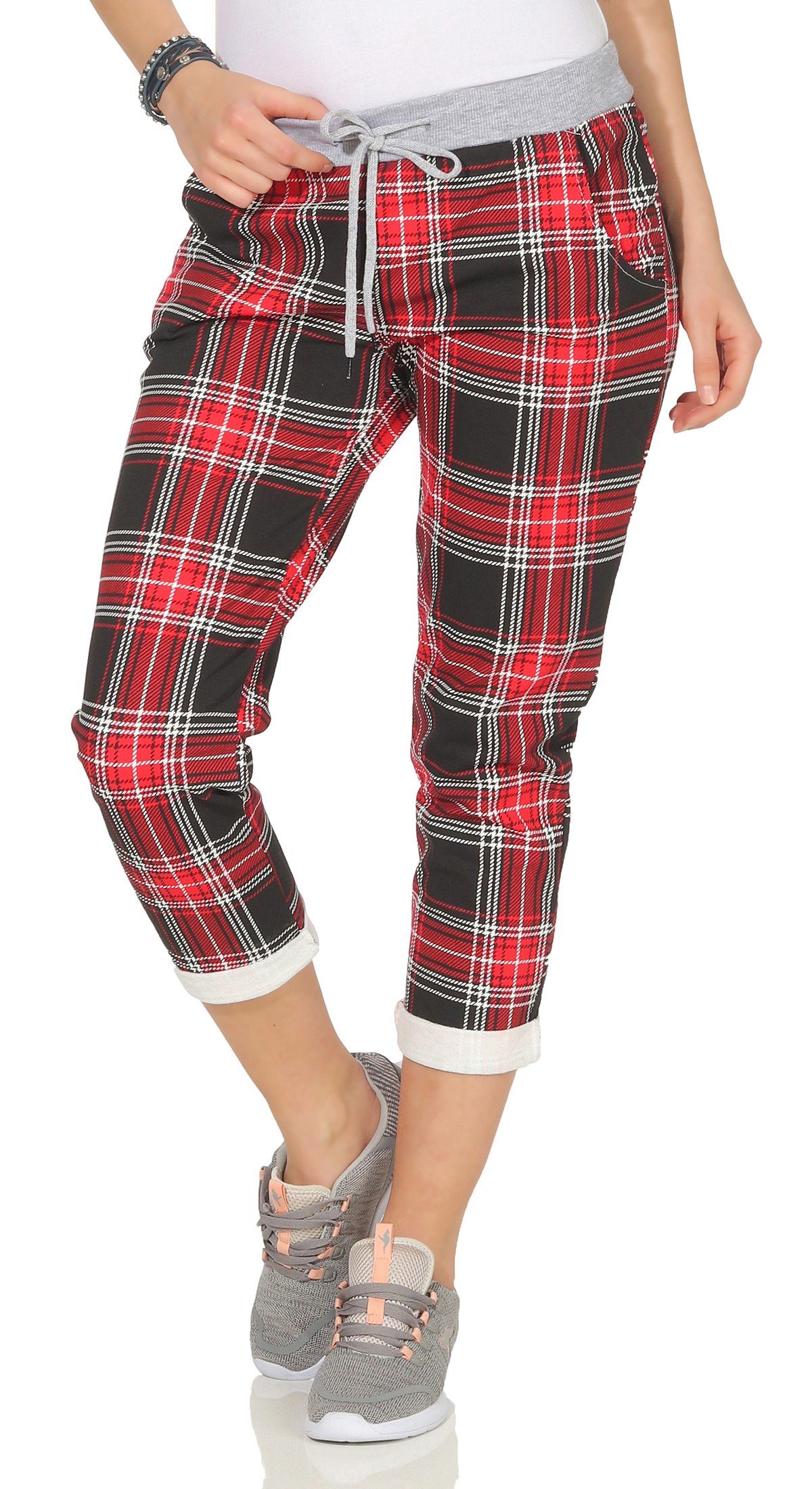 CLEO STYLE Jogginghose Damen Jogginghose 2581 36-40 Rot Schwarz Karo