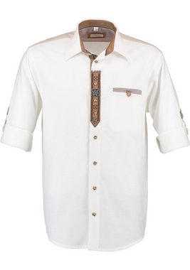 OS-Trachten Trachtenhemd Brawe Langarmhemd mit Edelweiß-Ziertel auf der Knopfleiste