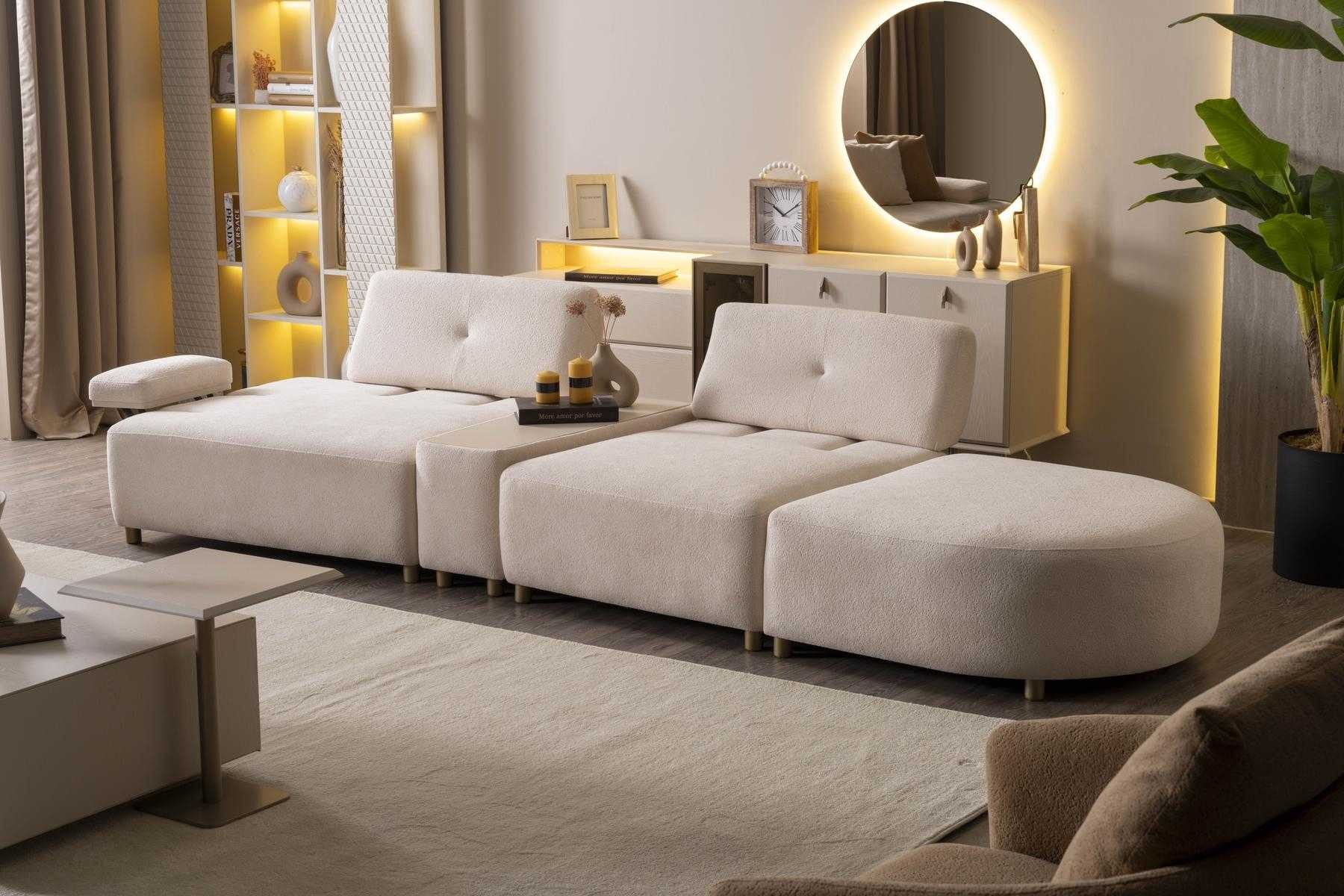 JVmoebel Sitzgruppe Sofa Sessel Stil modern Farbe beige gemütlich neu geräumig weich, (3-tlg)
