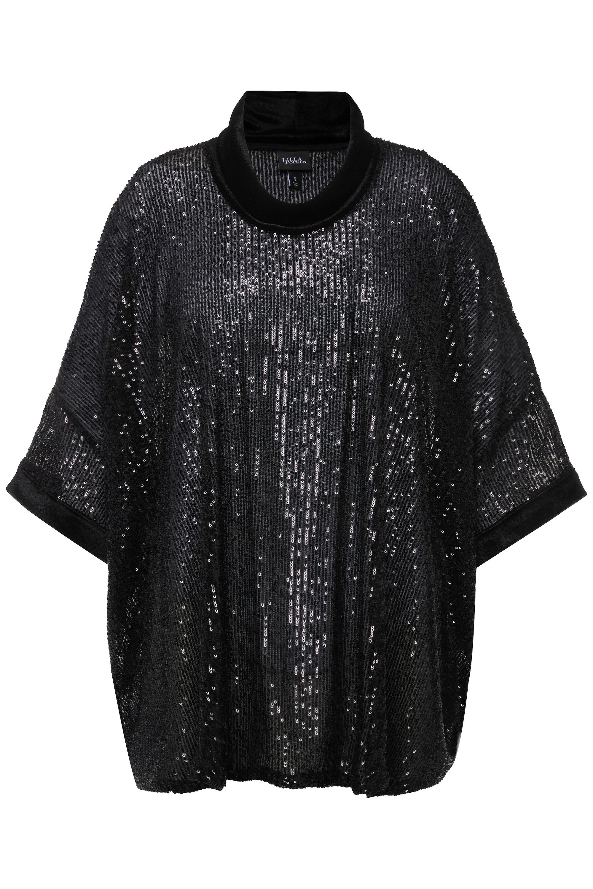Ulla Popken T-Shirt Pailletten-Shirt Oversized Samt-Rollkragen günstig online kaufen