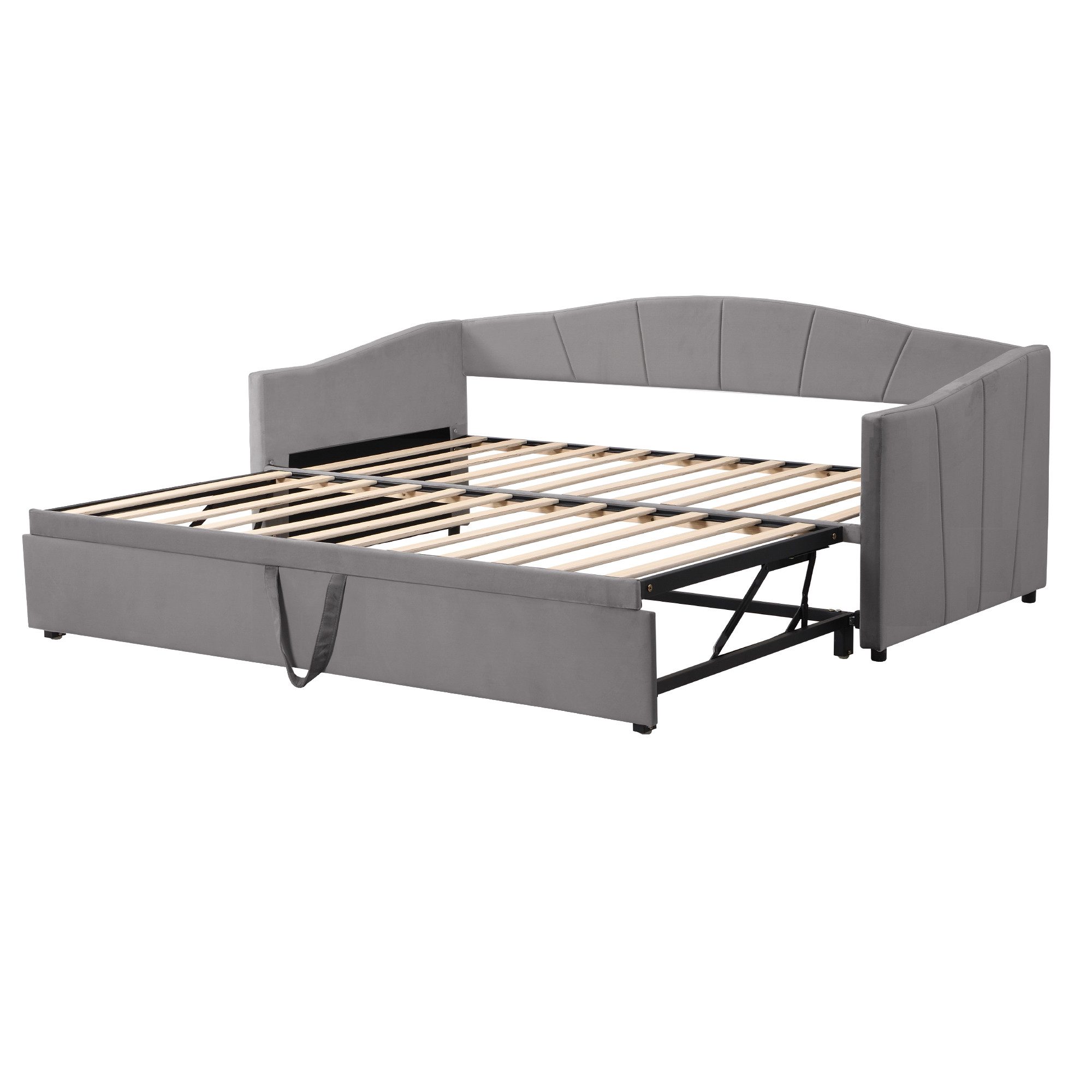 SOFTWEARY Schlafsofa mit Bettfunktion, 90x200cm/180x200cm, Ausziehbett, Samtbezug