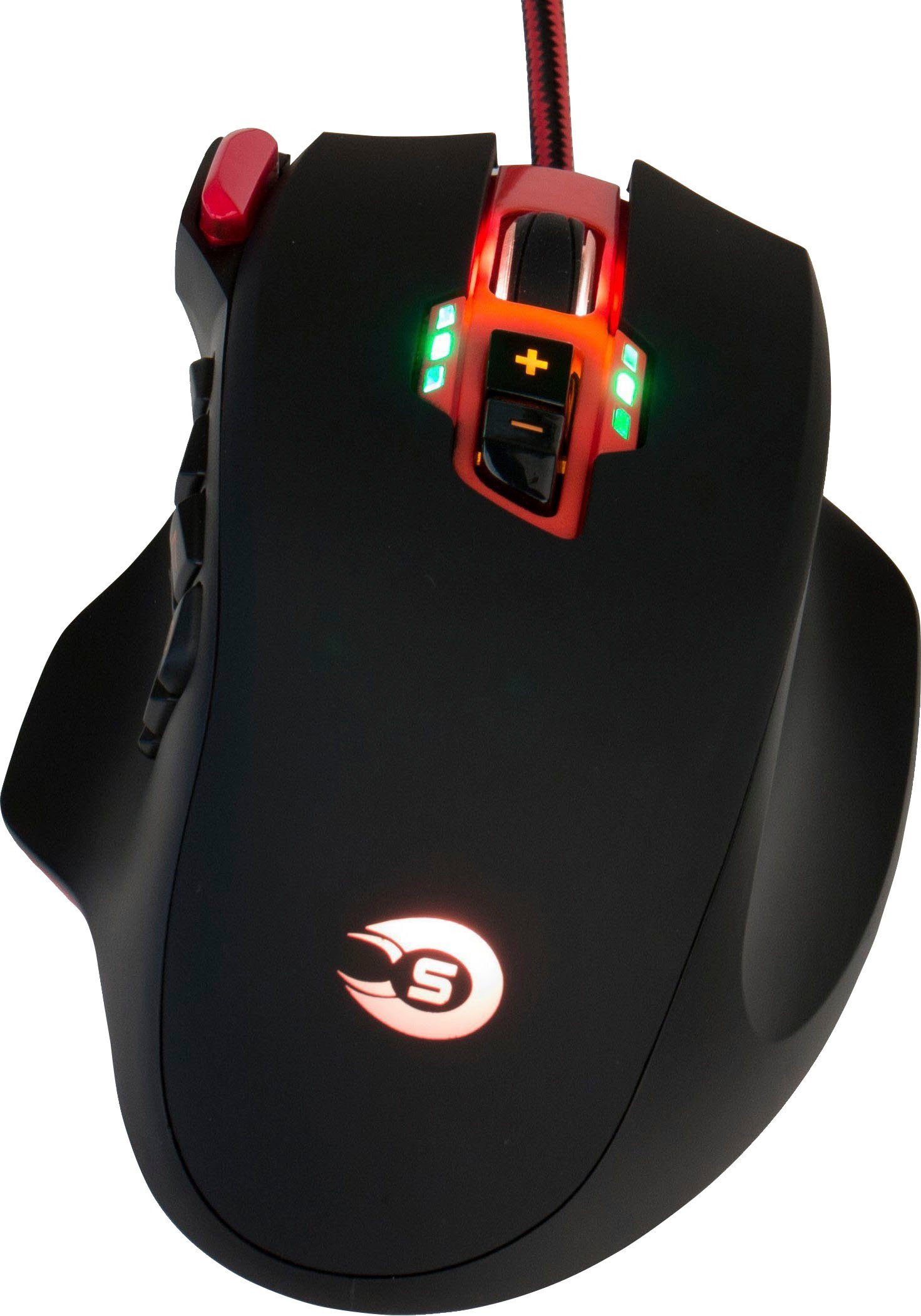 Hyrican ST-GM975 Gaming-Maus (kabelgebunden, für MMORPG, 19 Tasten, 16400 dpi, 3,3g Gewichte)