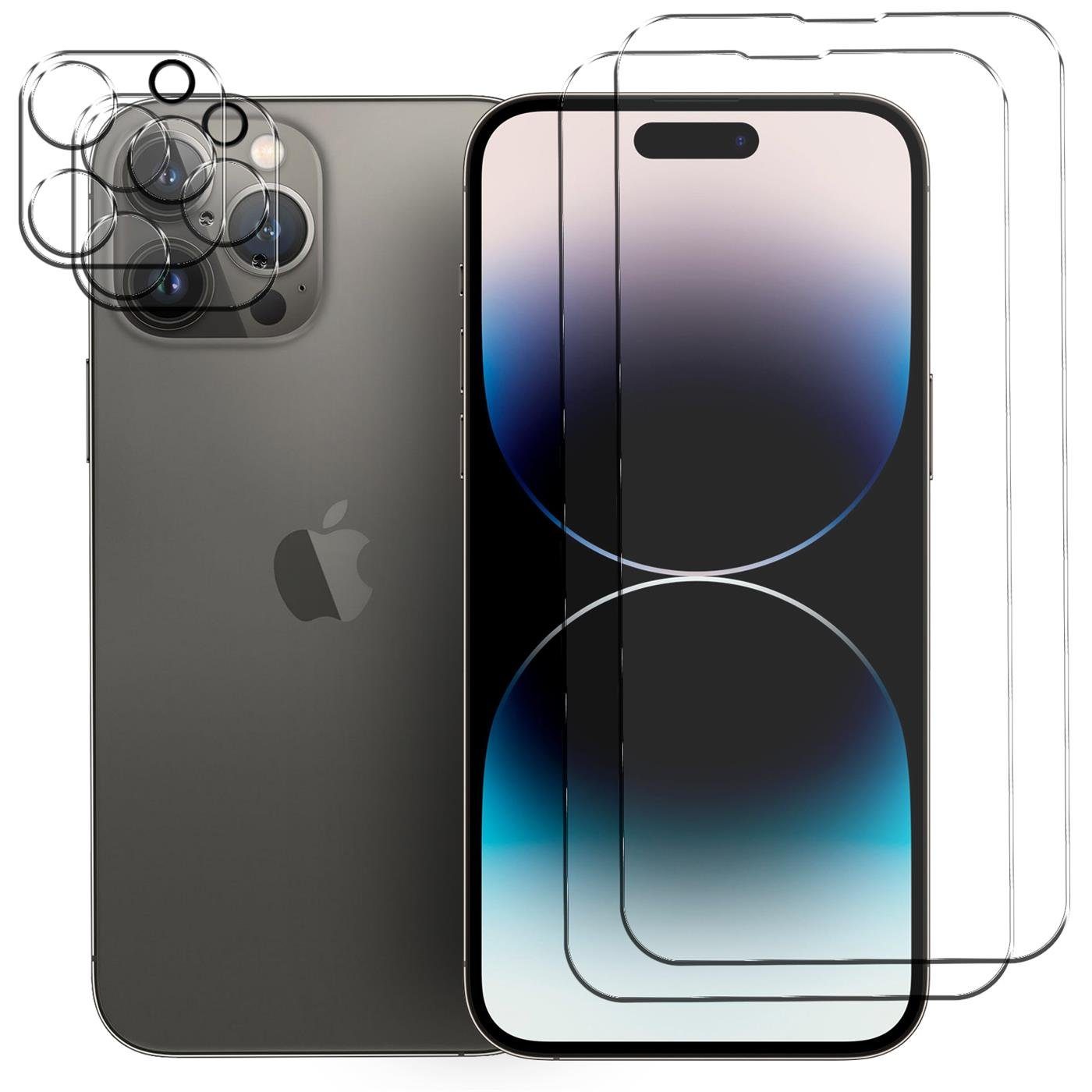 CoolGadget Schutzfolie Panzerfolie für iPhone 14 Pro, (Spar-Set 4in1, 2x Displayschutz, 2x Kameraschutz), Panzerglas Schutzfolie für Apple iPhone 14 Pro Folie