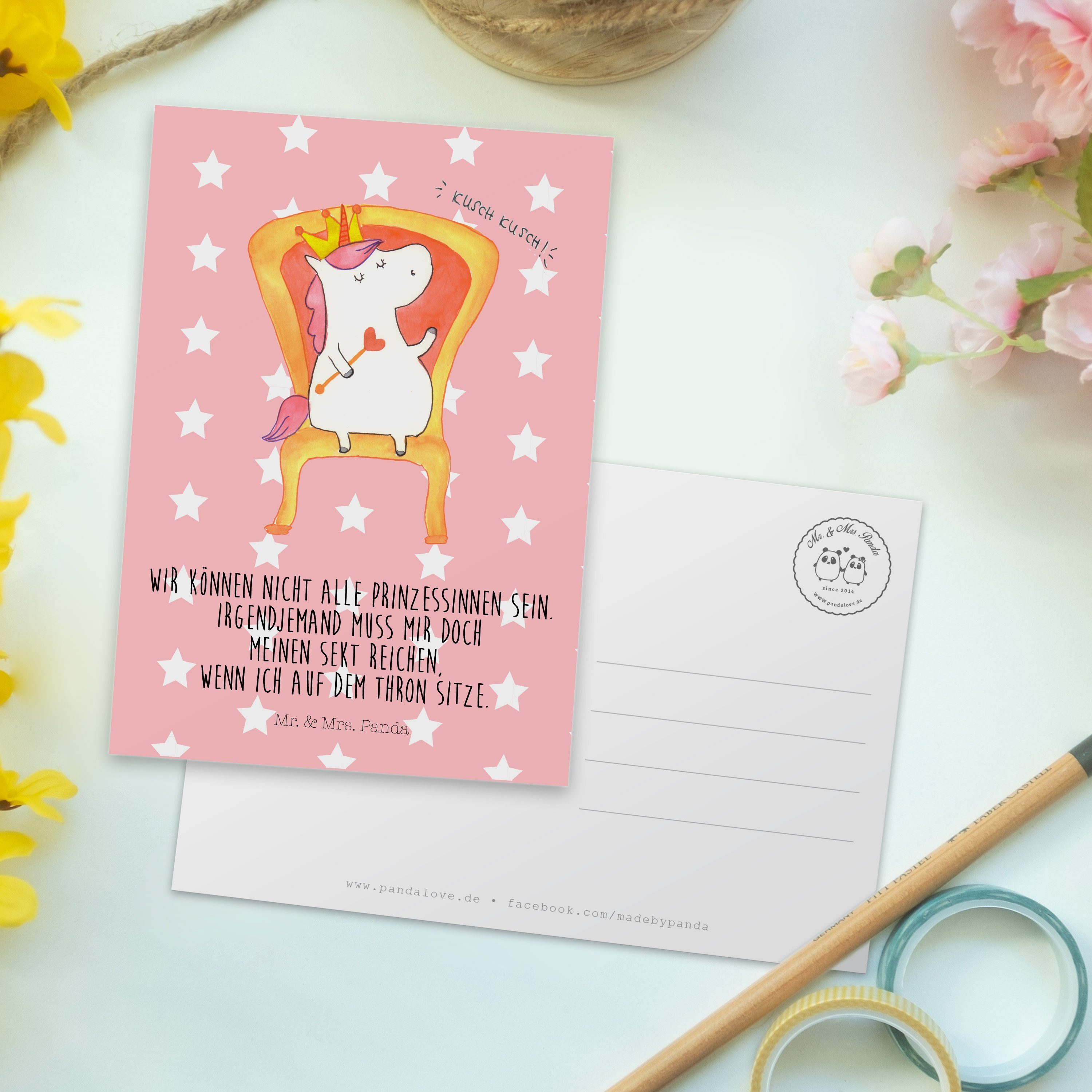 Mr. & Mrs. Panda Postkarte Pastell Geschenk, Dankeskarte Einladung, - Prinzessin Einhorn - Rot