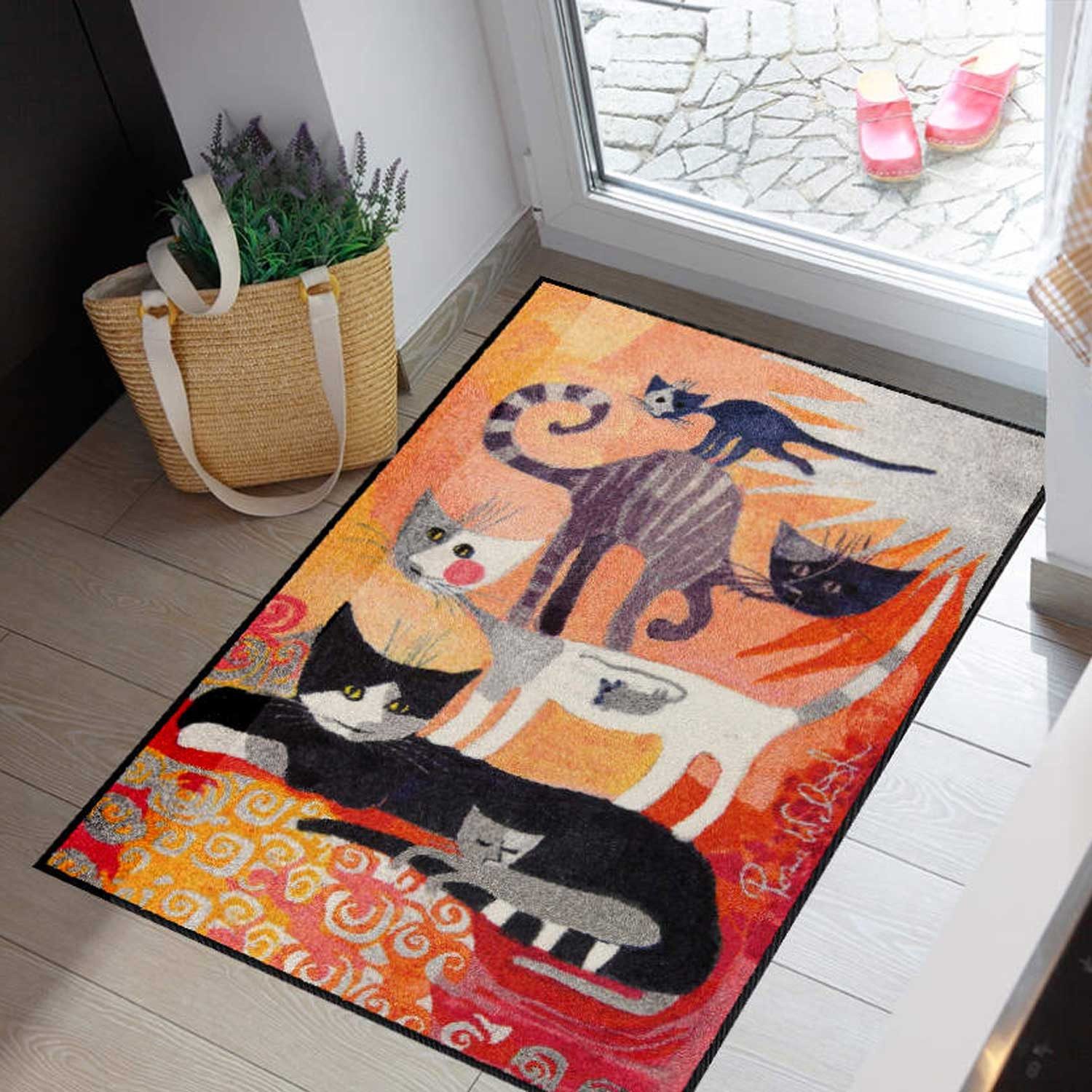 Salonloewe Fußmatte Fußmatte 75x120 Rosina Wachtmeister Katzenturm orange, Eingangsmatte groß, Höhe: 750 mm