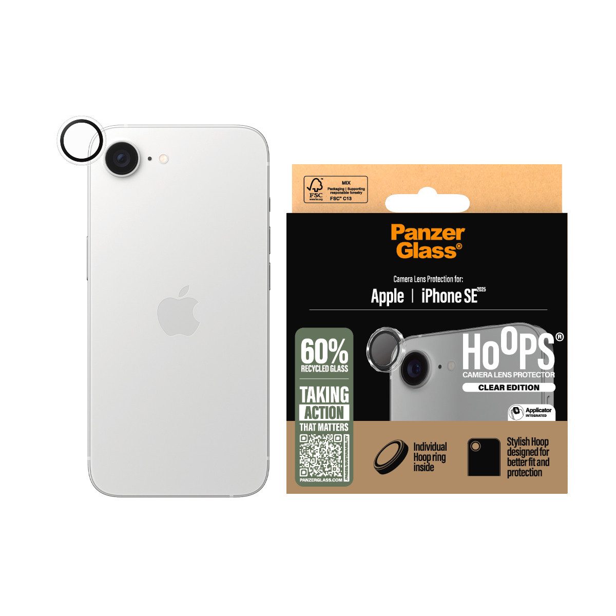 CARE by PanzerGlass Kameraschutzglas Hoops Camera Lens Protection für Apple iPhone 16e, Kameraschutz, Schutzfolie,…