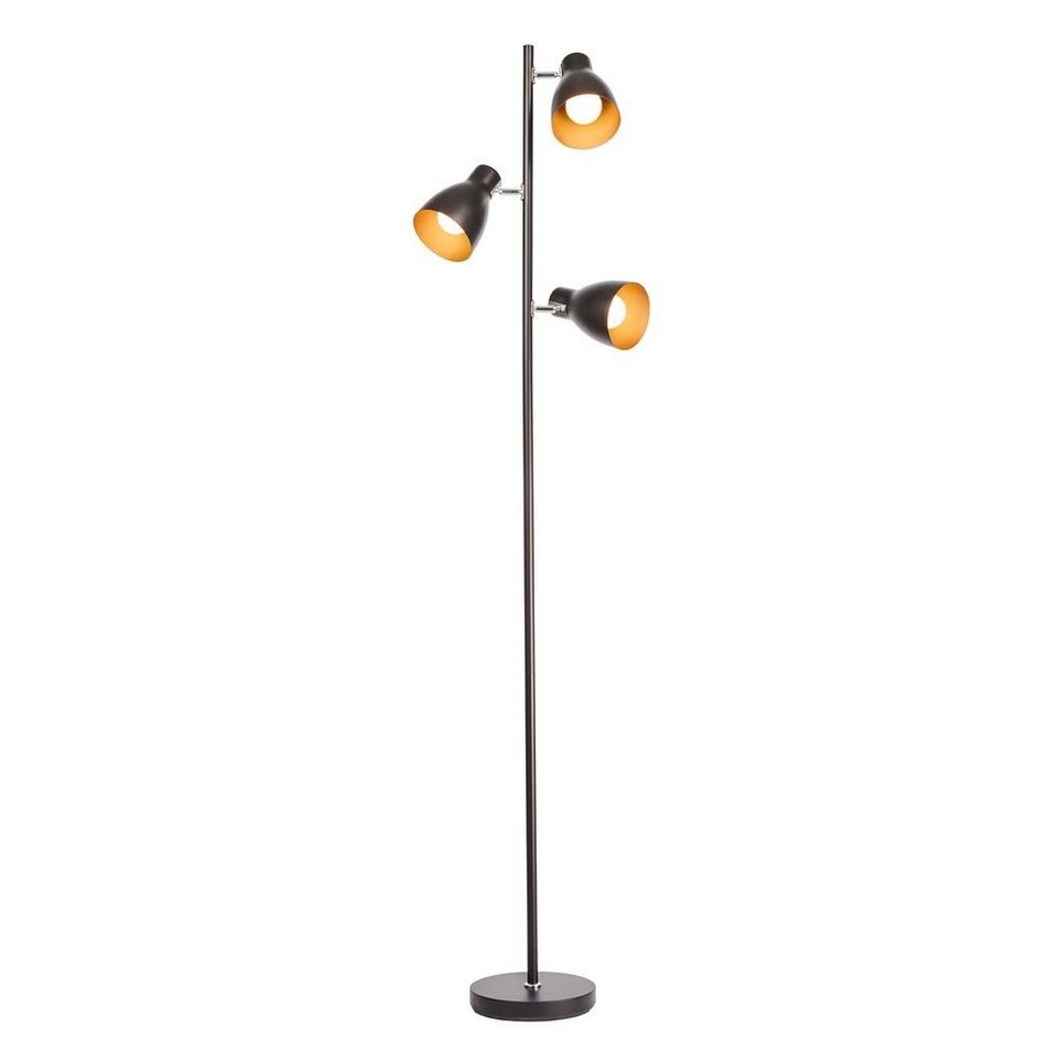 B.K.Licht Stehlampe Schwenkbar E27 max. 25W Retro - BKL1199, ohne  Leuchtmittel, 3-flammig Metall Stehleuchte Schwarz-Gold Höhe: 166cm