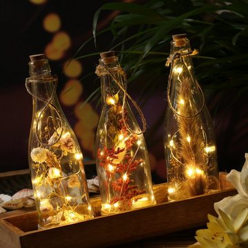 MARELIDA LED Dekolicht LED Deko Flasche mit Trockenblumen beleuchtet Leuchtflasche H:24cm rot, LED Classic, warmweiß (2100K bis 3000K)