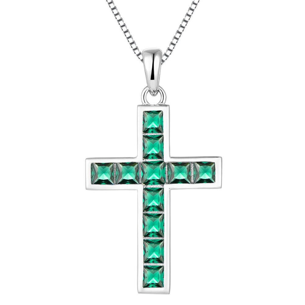 ROUGEMONT Kreuzkette Damen Kreuzkette Halskette 925 Sterling Silber Grün 45cm, Wasserfest