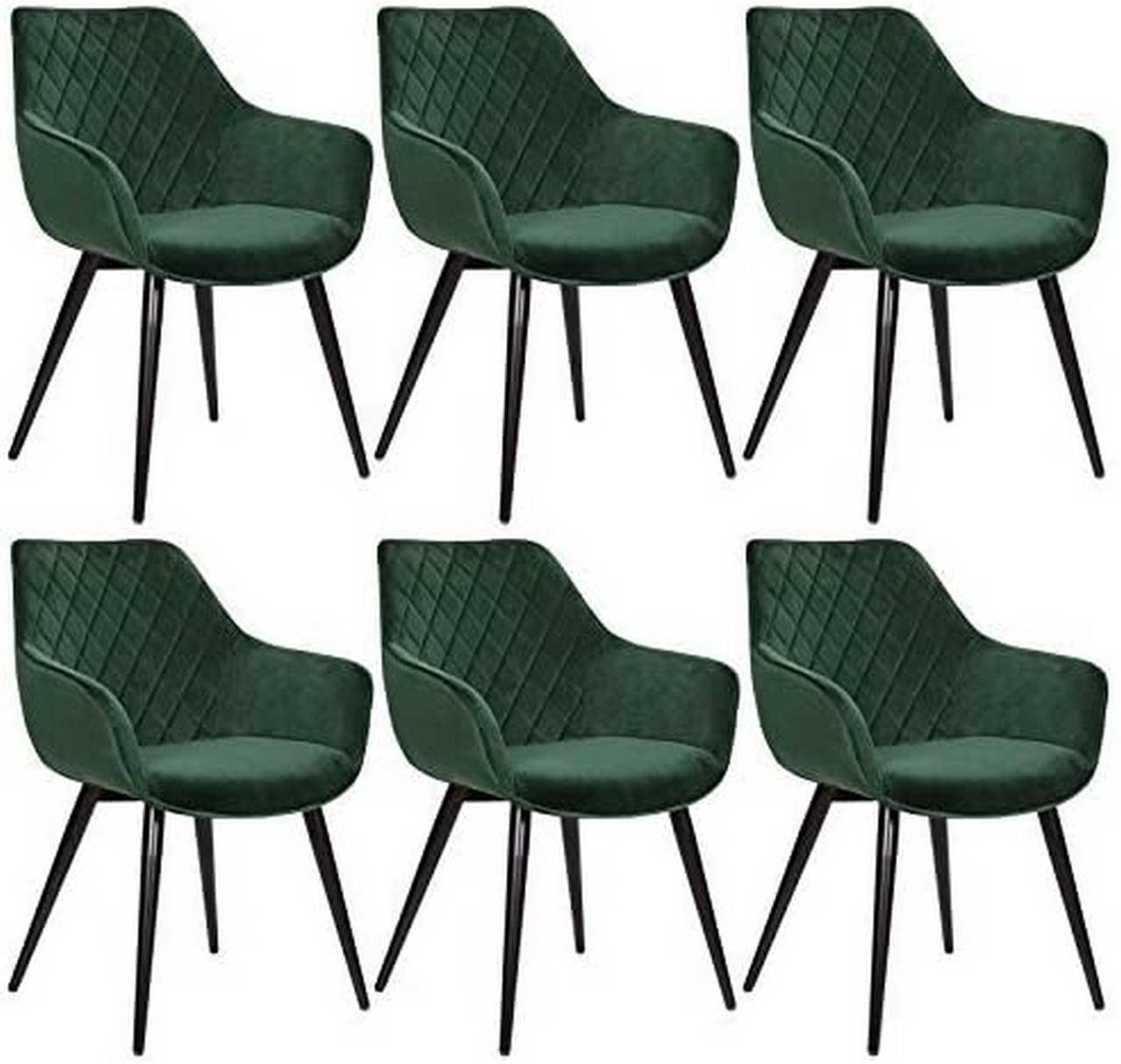 Woltu Esszimmerstuhl (6 St), Polsterstuhl Design Stuhl Gestell aus Stahl Samt Grün | Stühle