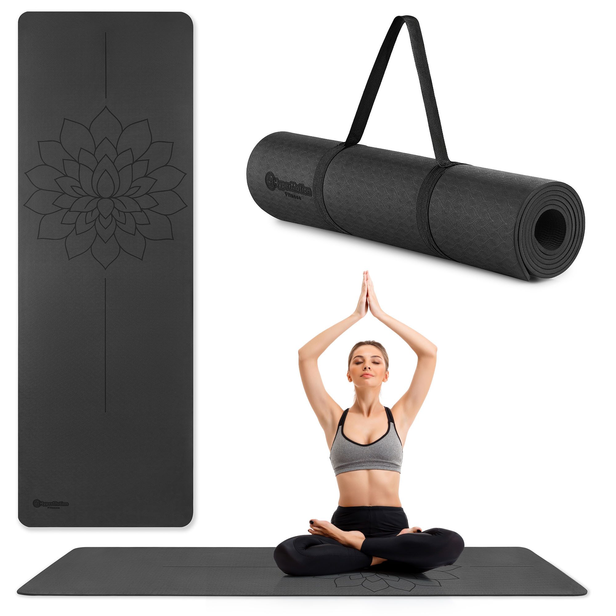 HyperMotion Yogamatte HyperMotion Yogamatte TPE 6mm Lotus rutschfest 183x61 Schwarz