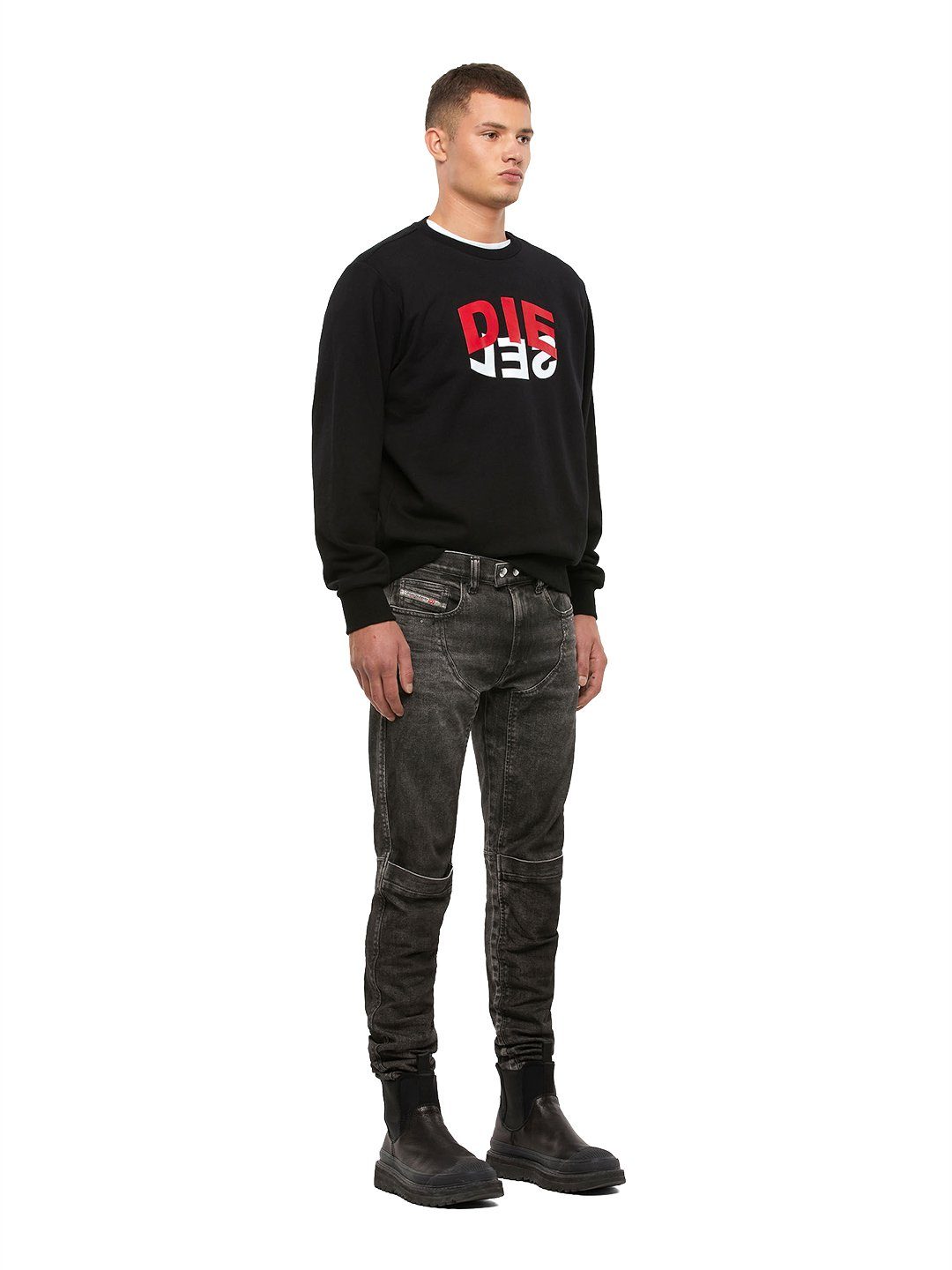 Logo - S-GIRK-N80 Diesel Regular Print Schwarz Sweatshirt Pullover Fit