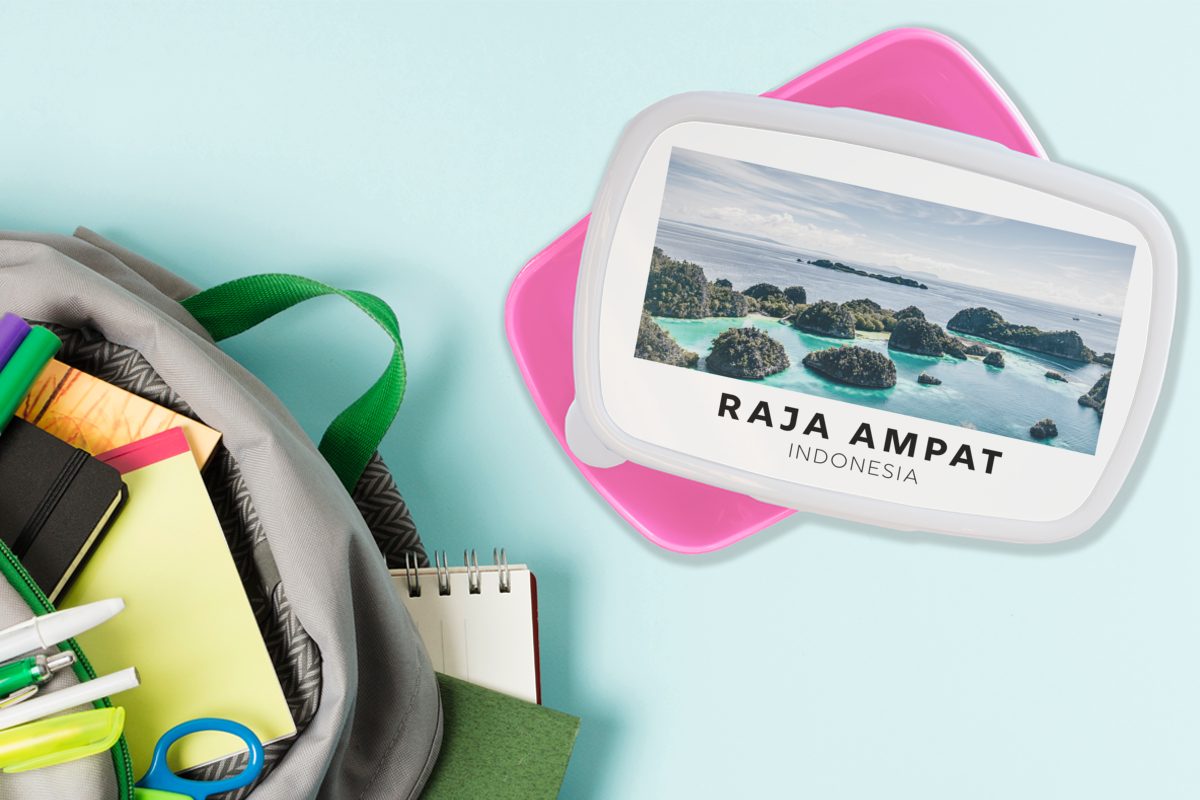 Meer, Kinder, Brotdose rosa Lunchbox MuchoWow Mädchen, Brotbox Insel - Indonesien Erwachsene, Snackbox, Kunststoff Kunststoff, - (2-tlg), für