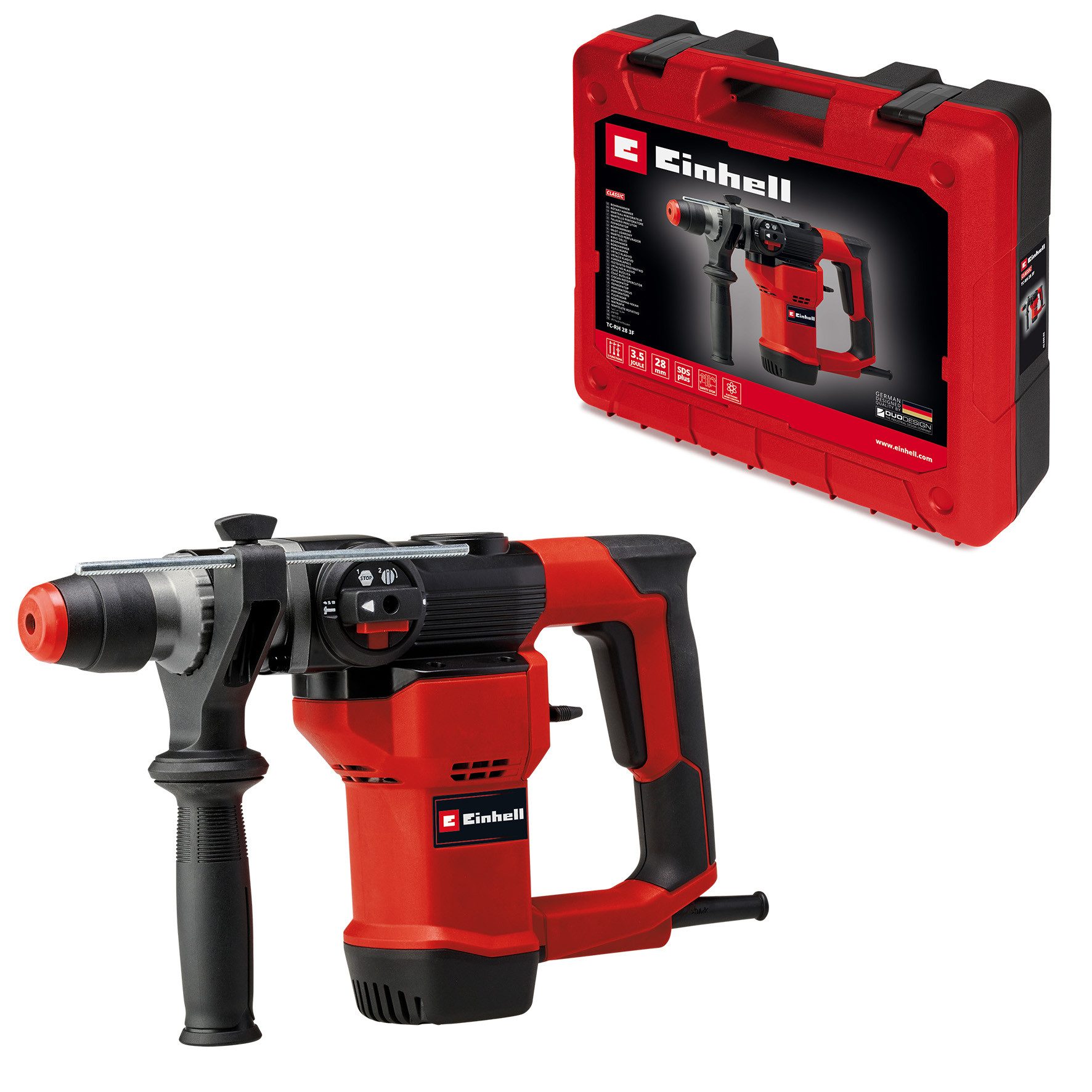 Einhell Bohrhammer TC-RH 28 3F, 220-240 V, max. 990 U/min, Bohren, Hammerbohren, Meißeln mit Fixierung, inkl. Koffer