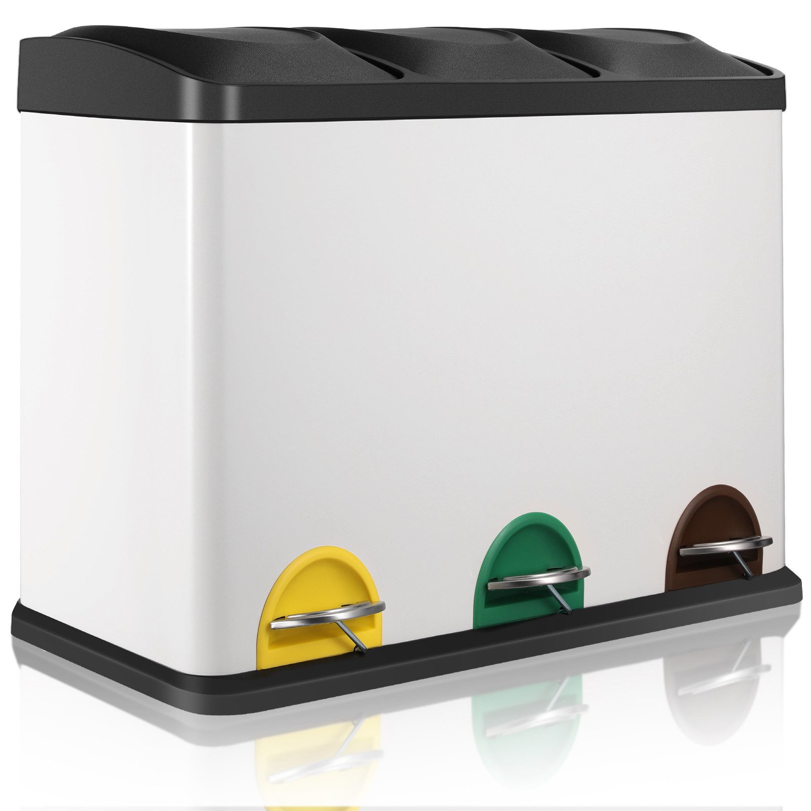 TLGREEN Mülltrennsystem Mülleimer 3 Fächer,45L Tretmülleimer,Abfalleimer Küche, Tretpedale,Inneneimer mit Griff, Stahl